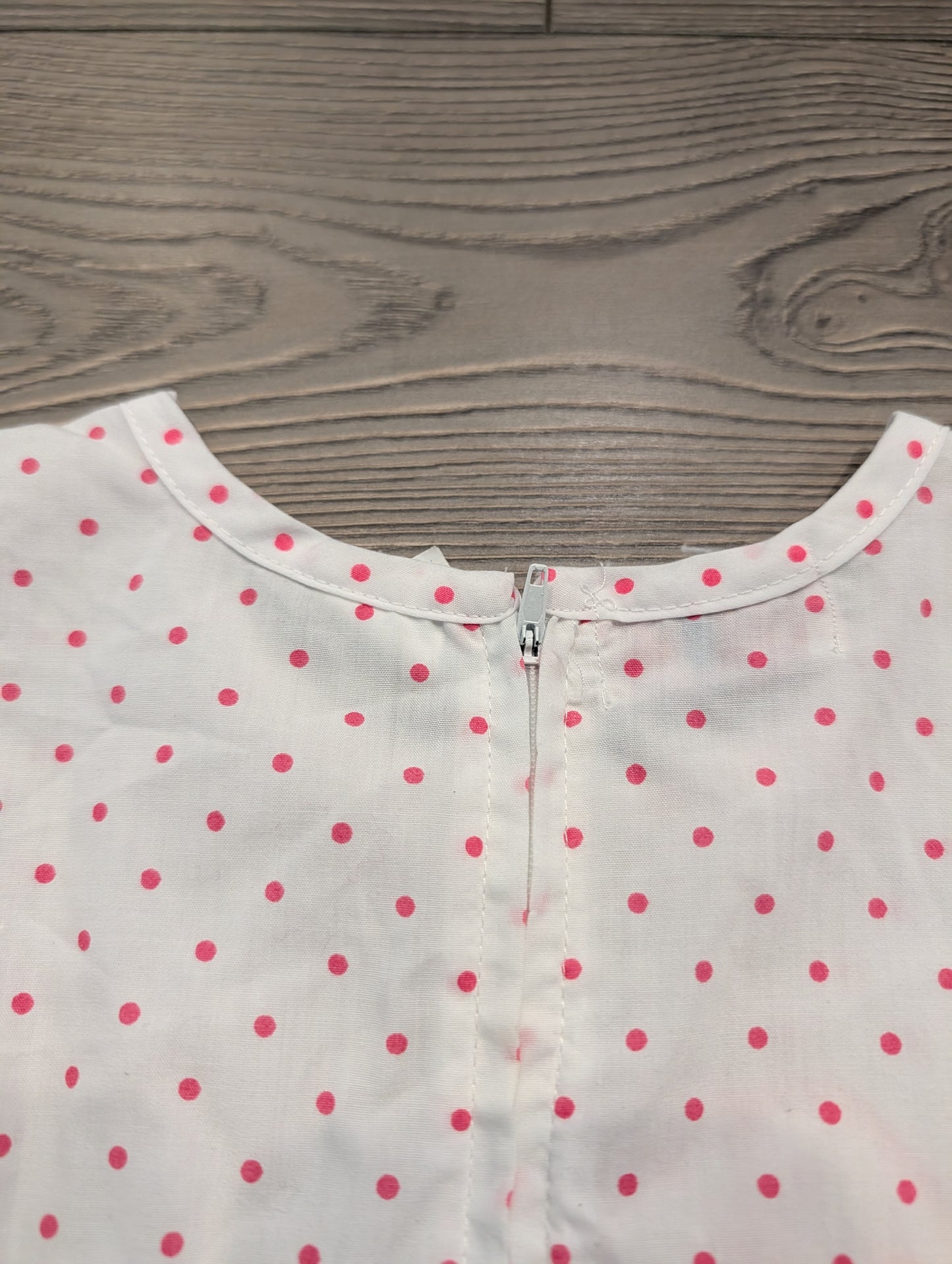 '80s Youth White and Pink Flower and Polka Dot Dress with Sash Tie Belt