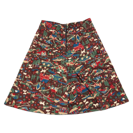 60s/70's Multi Color Farm Themed Courdoroy Mini Skirt