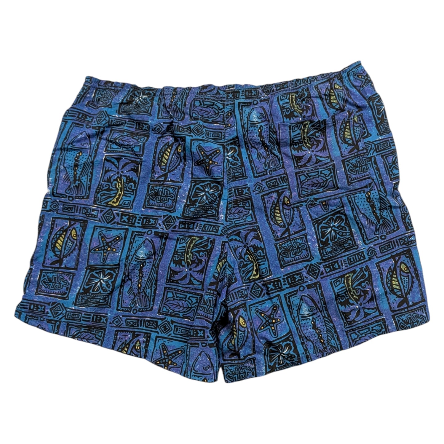 80s/90s AOP Pacific Tribal Patterned Swim Shorts