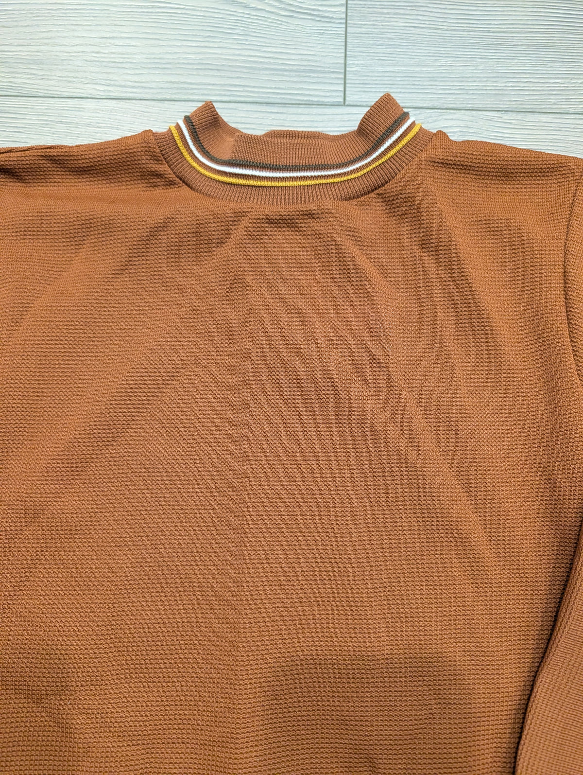70s Youth Brown Waffle and Striped Long Sleeve Mock Neck Shirt
