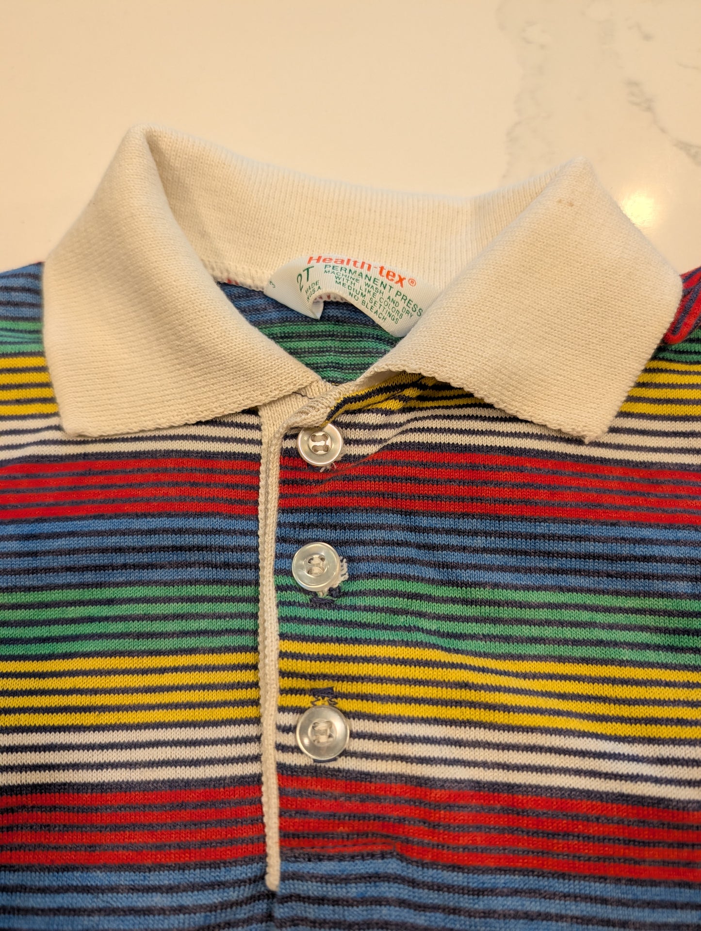 70s/ 80s Youth Multi Colored Striped Polo Shirt