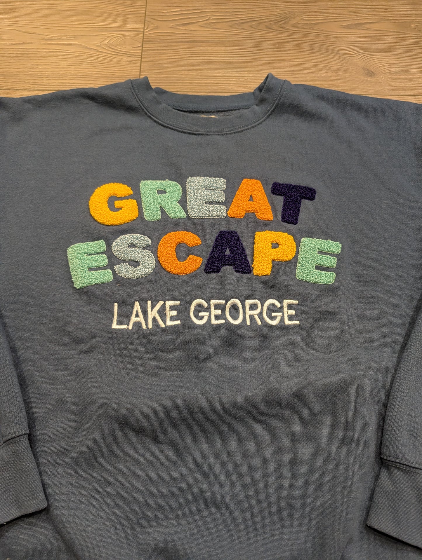 Six Flags Great Escape Colorful Raised Lettering Crewneck Sweatshirt