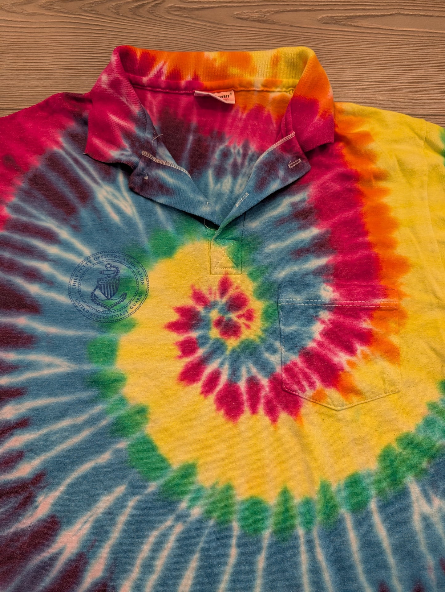 80's United States Coast Guard Tie Dyed Polo Shirt