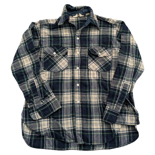 70s/80s Woolrich Blue Green White Plaid Button Down Flannel Shirt