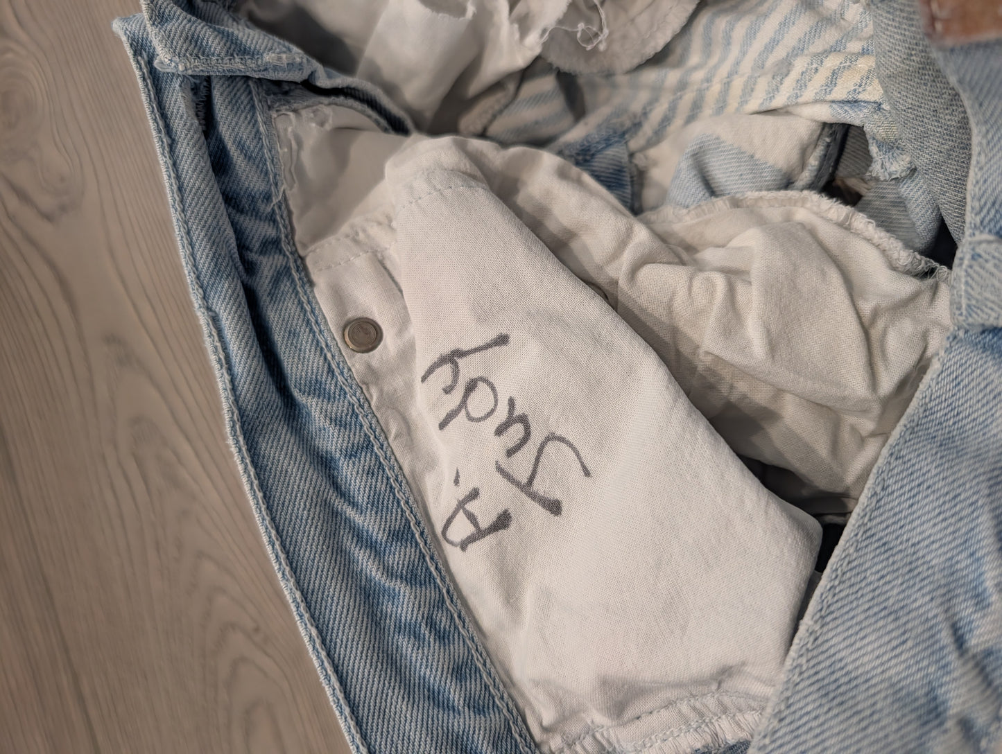 80s/90s Women's Zena Stone Washed Blue and White patchwork Denim Shorts