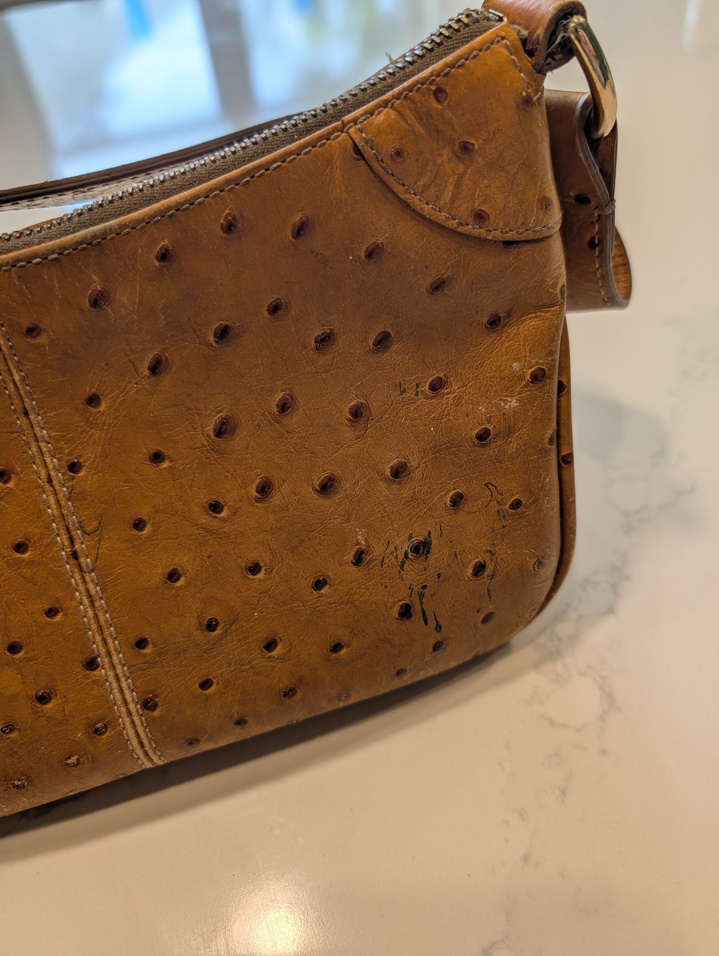 80s/90s Dooney & Bourke Honey Color Ostrich- Embossed Shoulder Bag