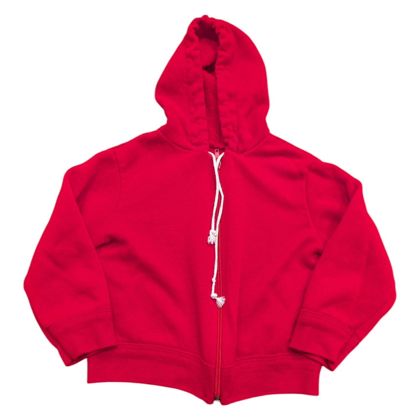 70s / 80s Youth Solid Red Hooded Full Zip Sweatshirt