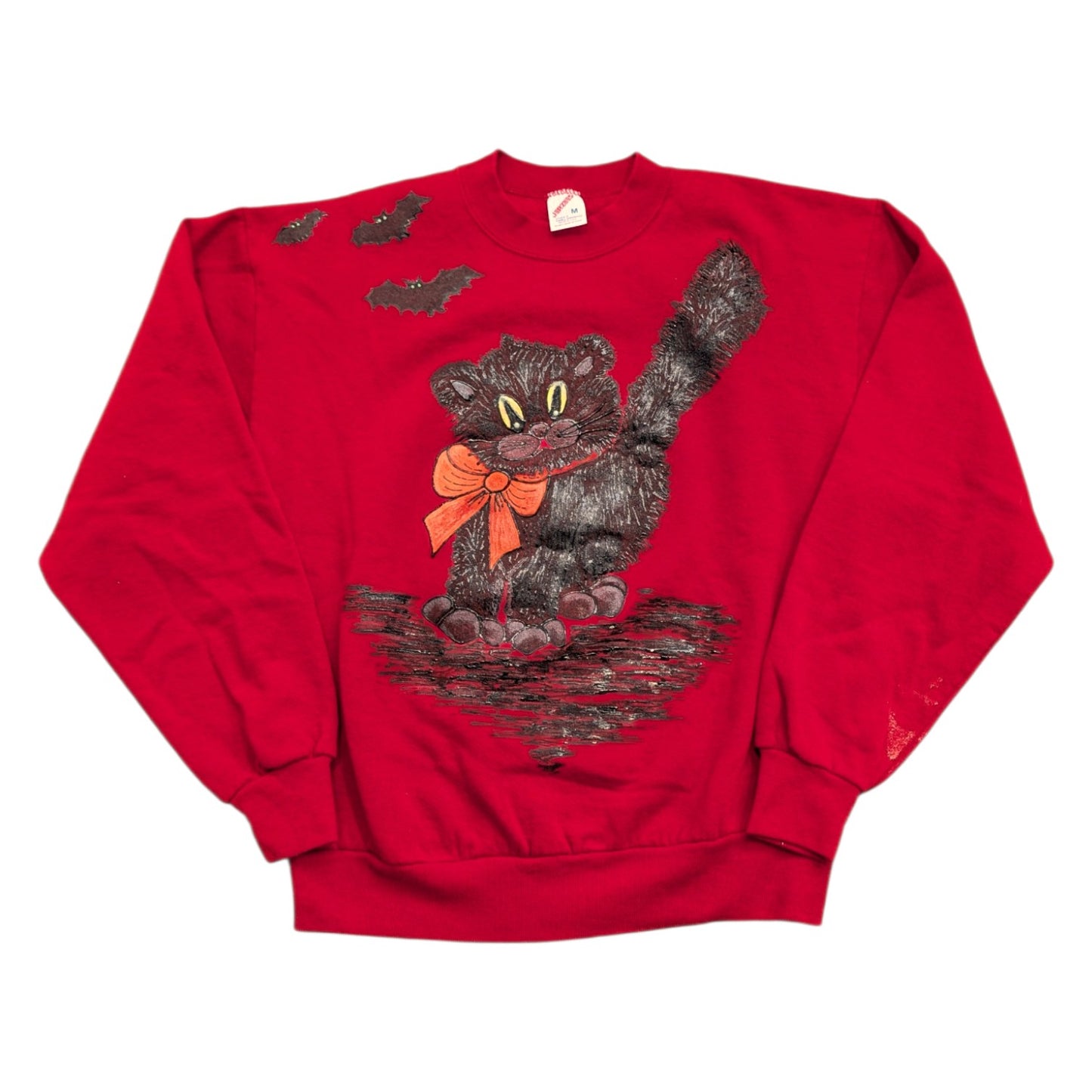 80s/90s Women's Hand-Painted Black Cat Halloween Graphic Sweatshirt