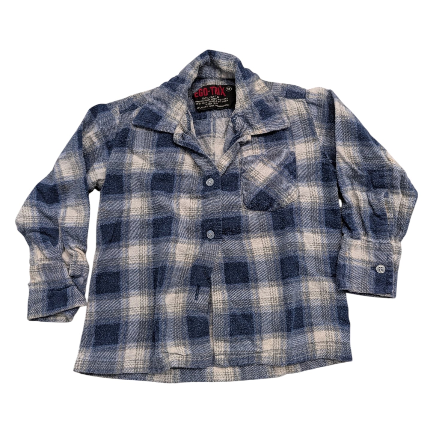 90s Youth AOP Blue Plaid Button-up Flannel