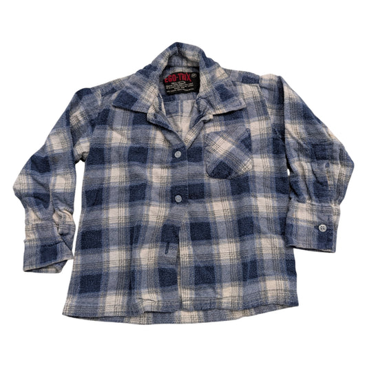 90s Youth AOP Blue Plaid Button-up Flannel