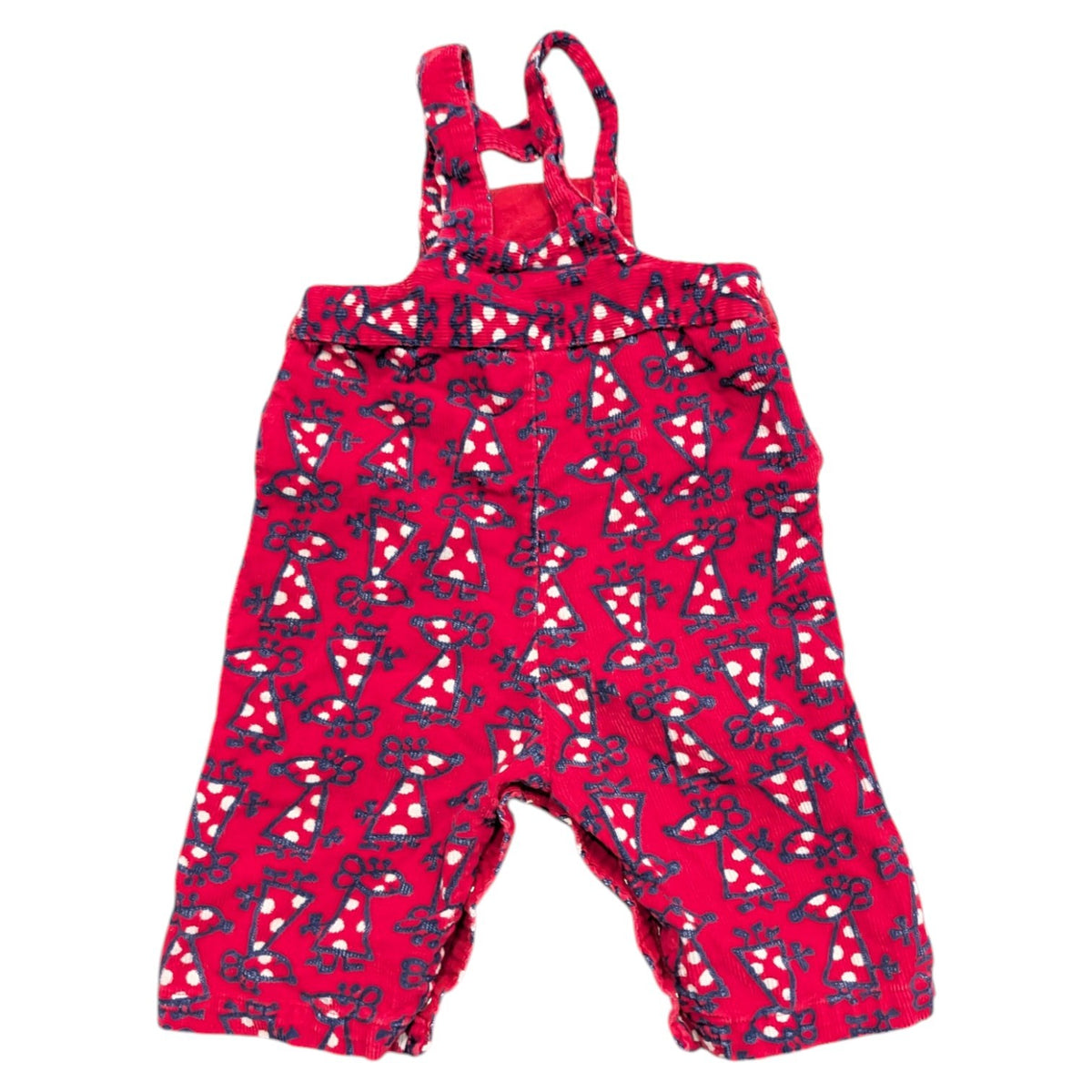 90s Youth Red Corduroy With AOP Polka-Dotted Toy Mouse Overalls