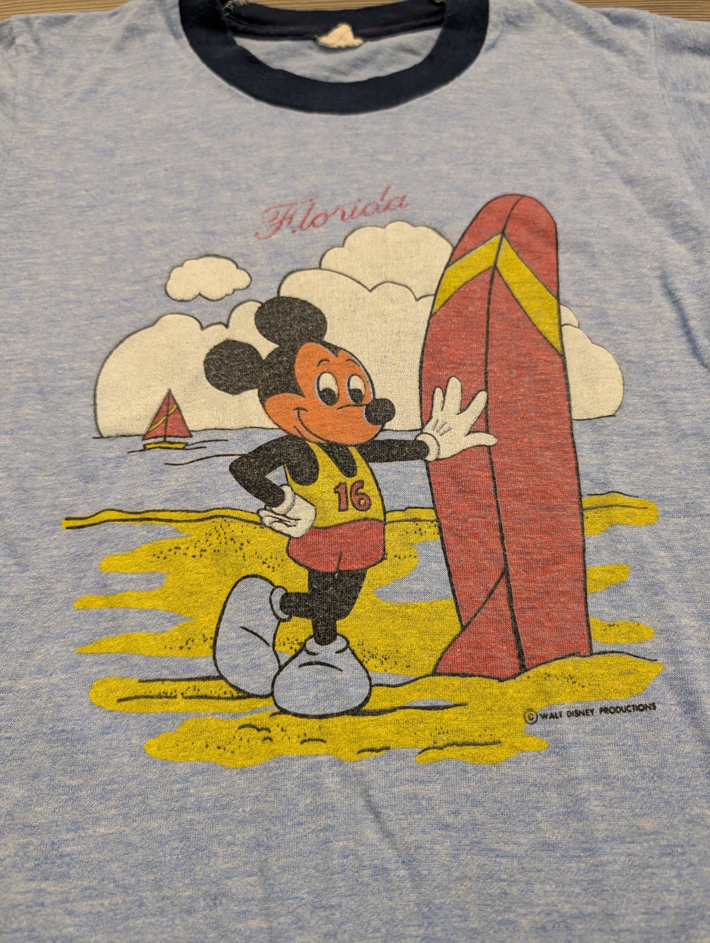 70's Youth Disney Mickey Mouse with Surf Board Ringer T shirt
