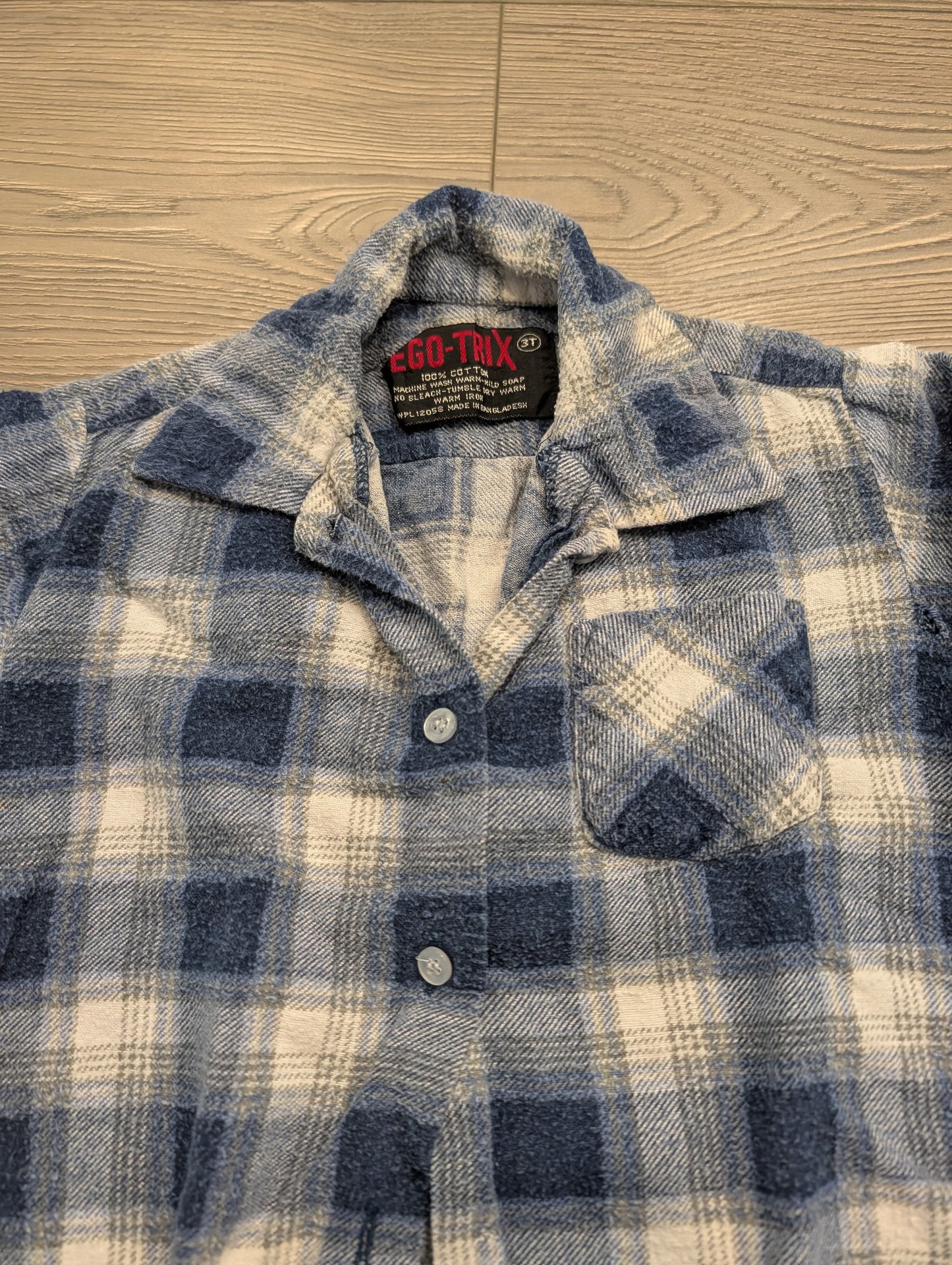 90s Youth AOP Blue Plaid Button-up Flannel