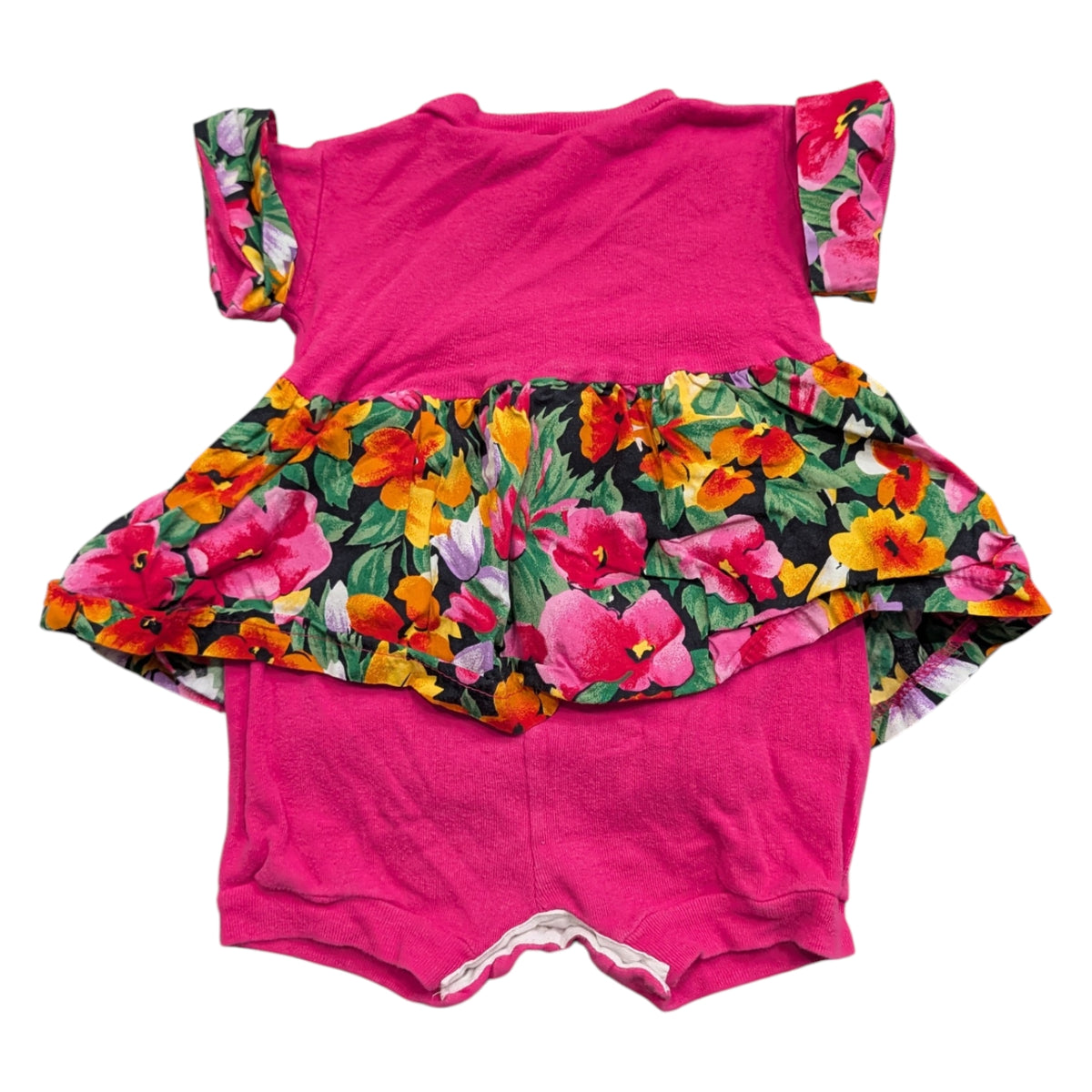 80s /90s Youth Baby Hot Pink Floral Trim Bubble Romper