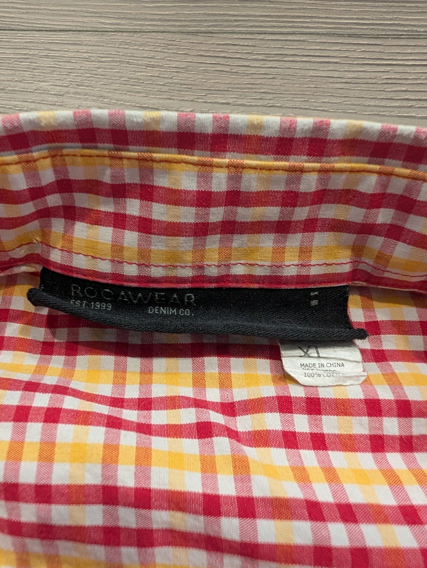 Y2K Rocawear Red and Yellow Plaid Button-up Short Sleeve Shirt