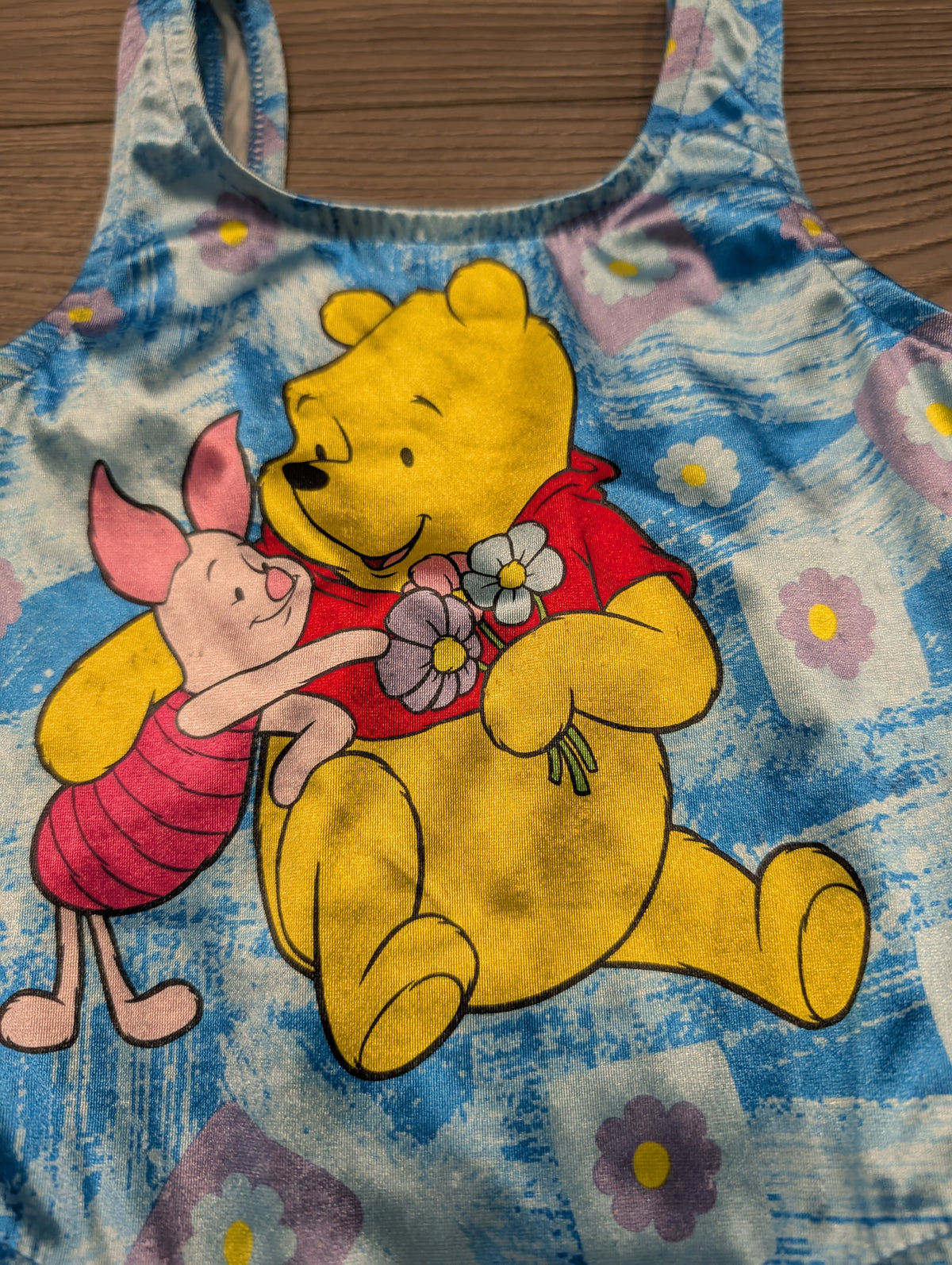 90s Youth Silky Winnie the Pooh and Piglet with AOP Flowers Bathing Suit