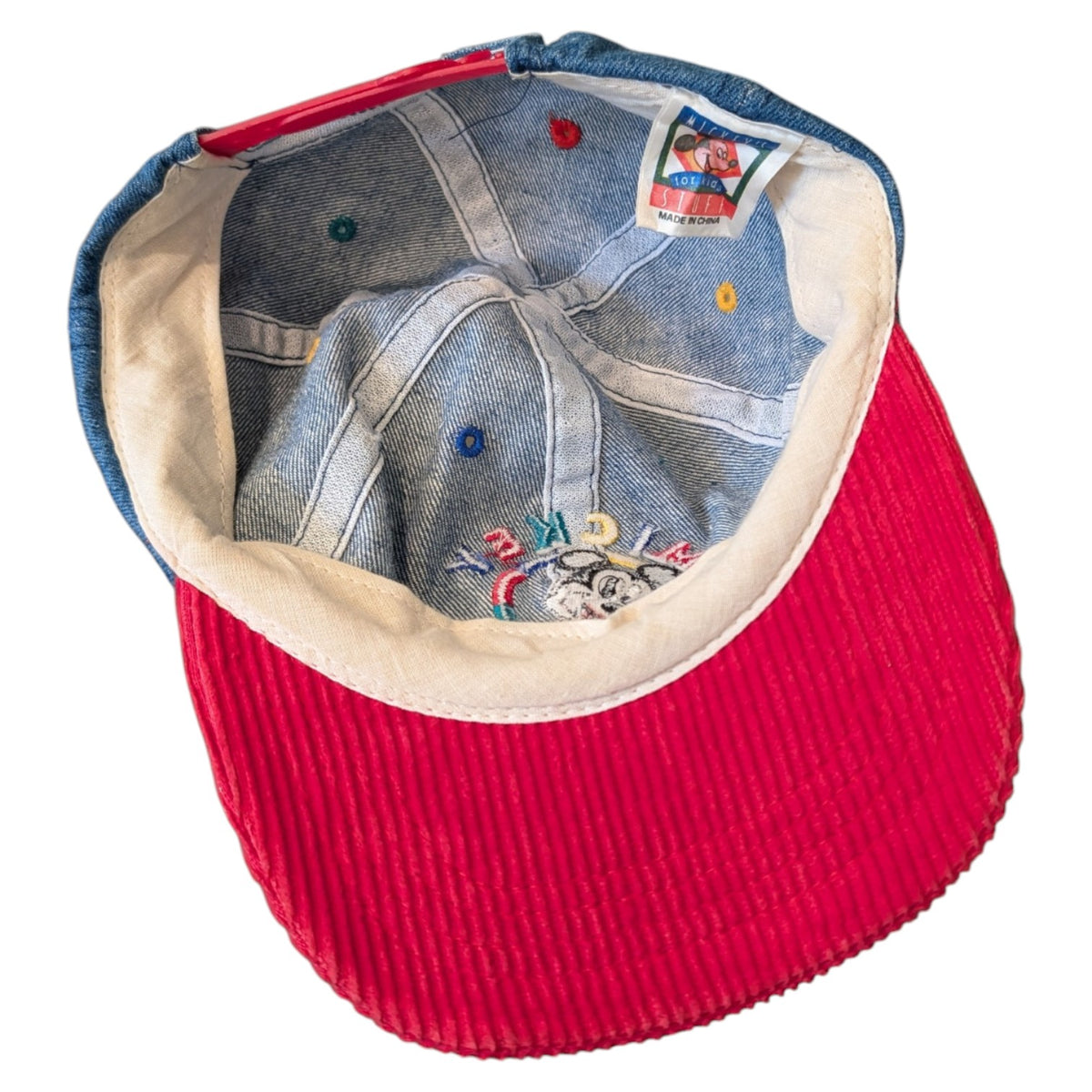 90s Youth Mickey Mouse Denim and Corduroy Snapback Baseball Cap
