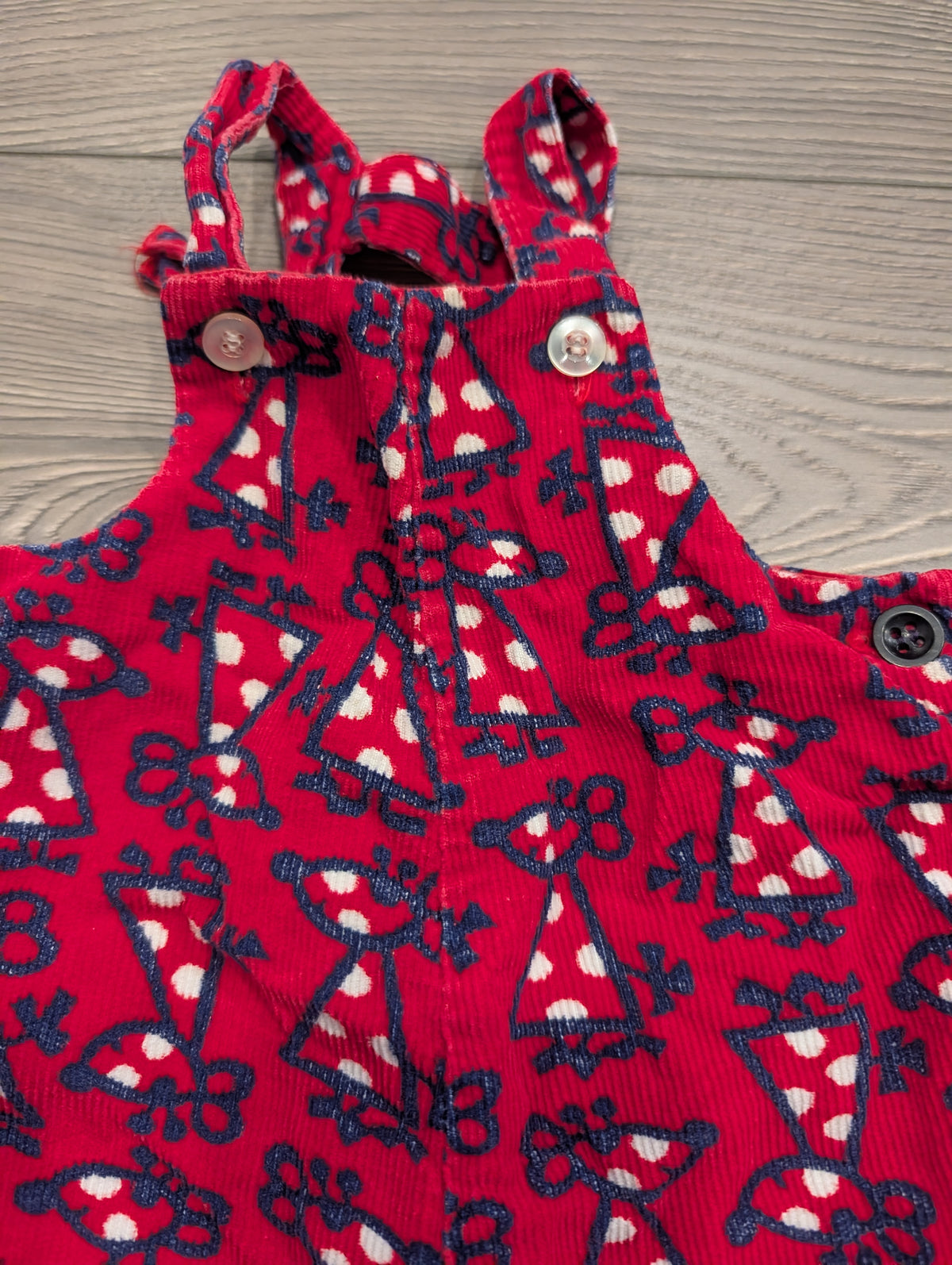 90s Youth Red Corduroy With AOP Polka-Dotted Toy Mouse Overalls