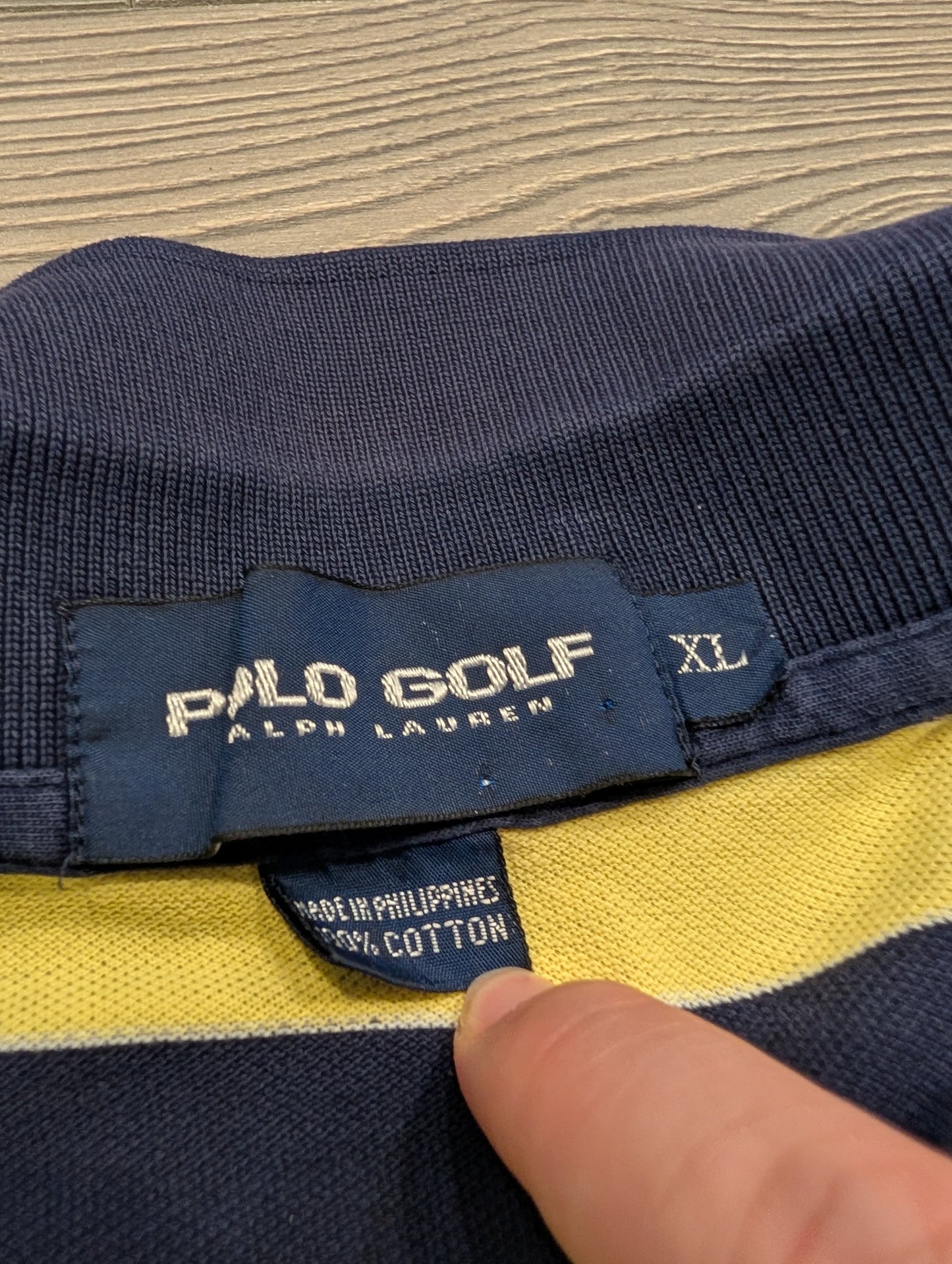 90s Ralph Lauren Polo Golf Yellow and Navy Striped Short-Sleeve Shirt