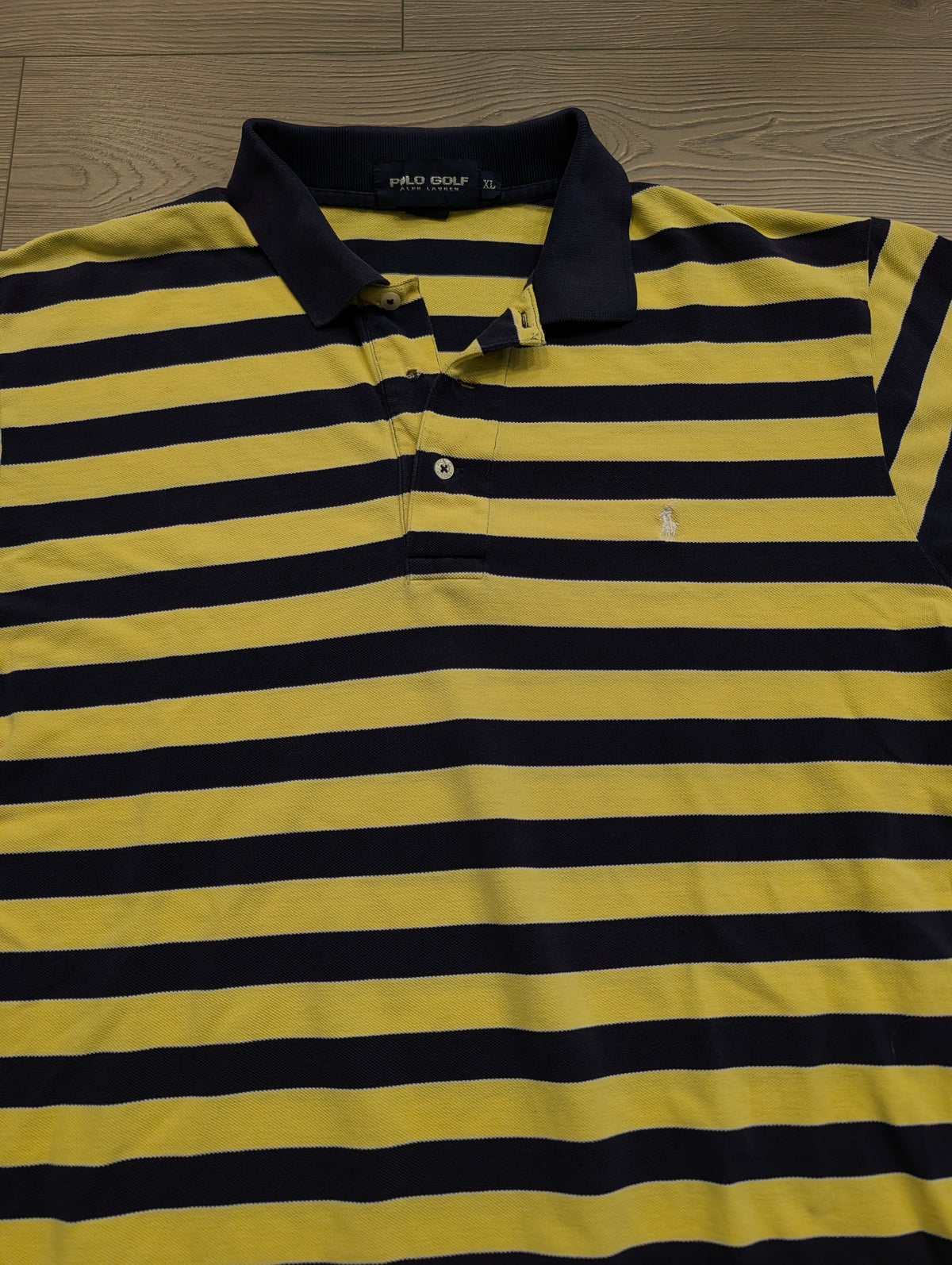 90s Ralph Lauren Polo Golf Yellow and Navy Striped Short-Sleeve Shirt
