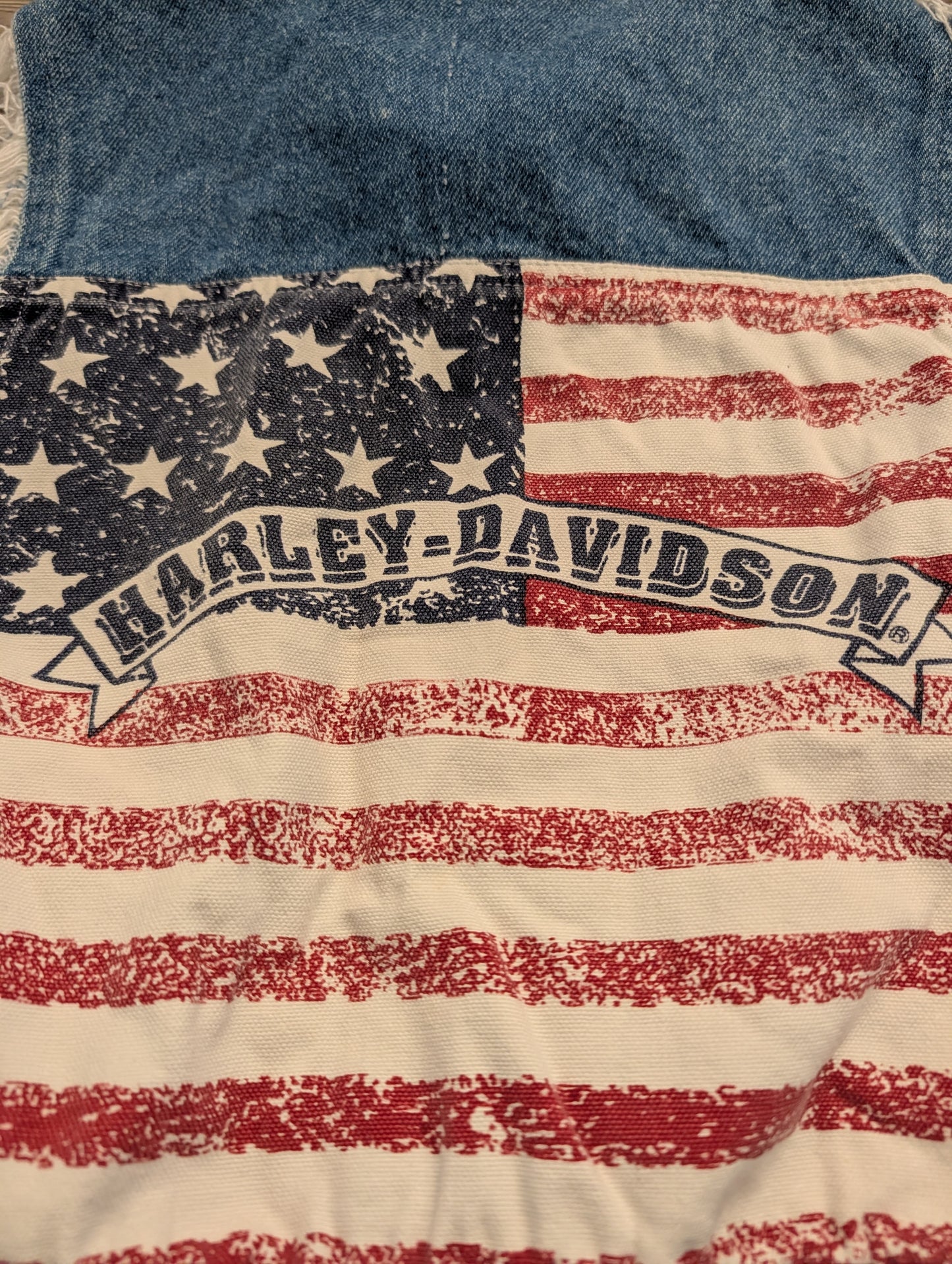 Y2K Youth Harley Davidson Patriotic Cut-Off Denim Vest