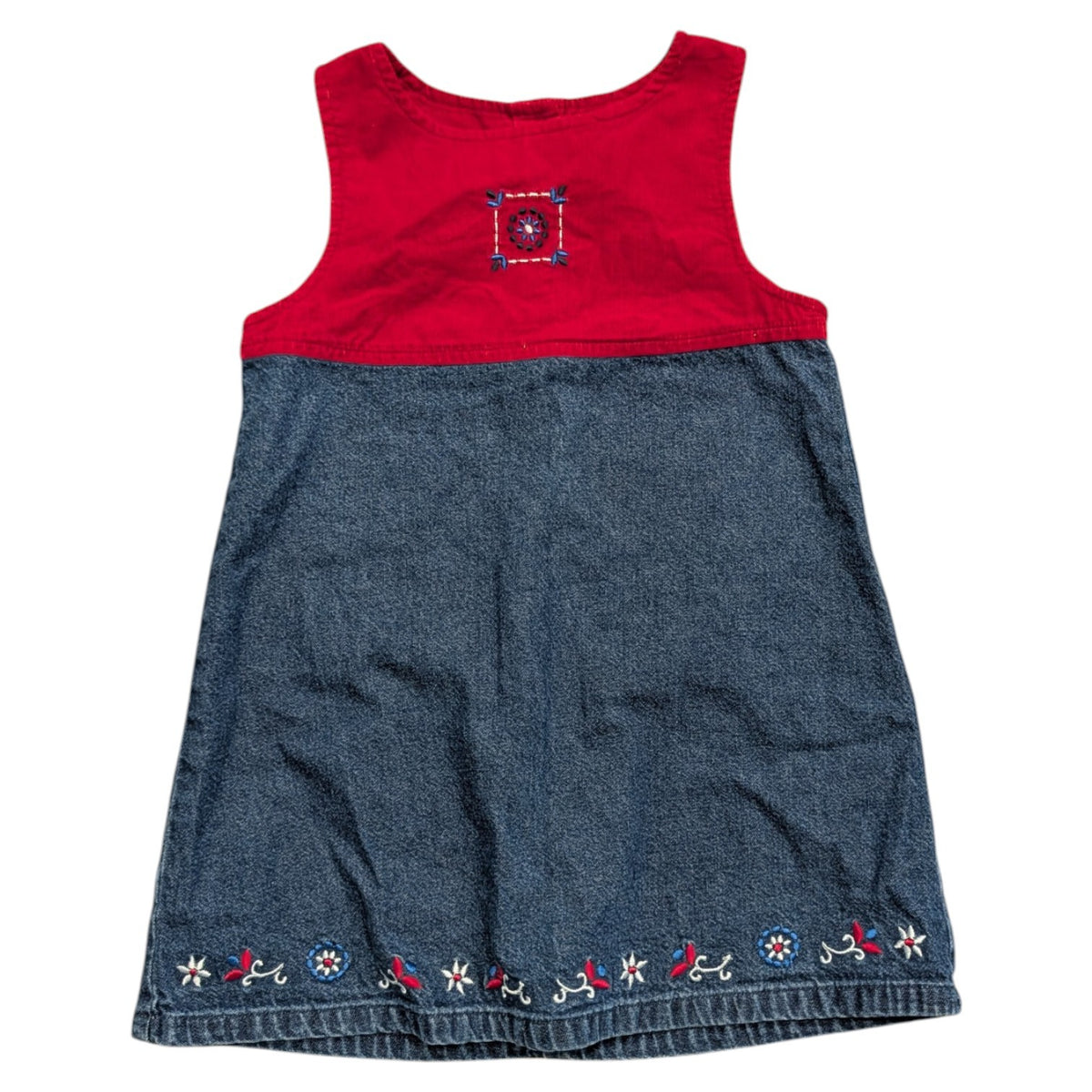 90s Youth Colorblock Denim and Corduroy Jumper Dress