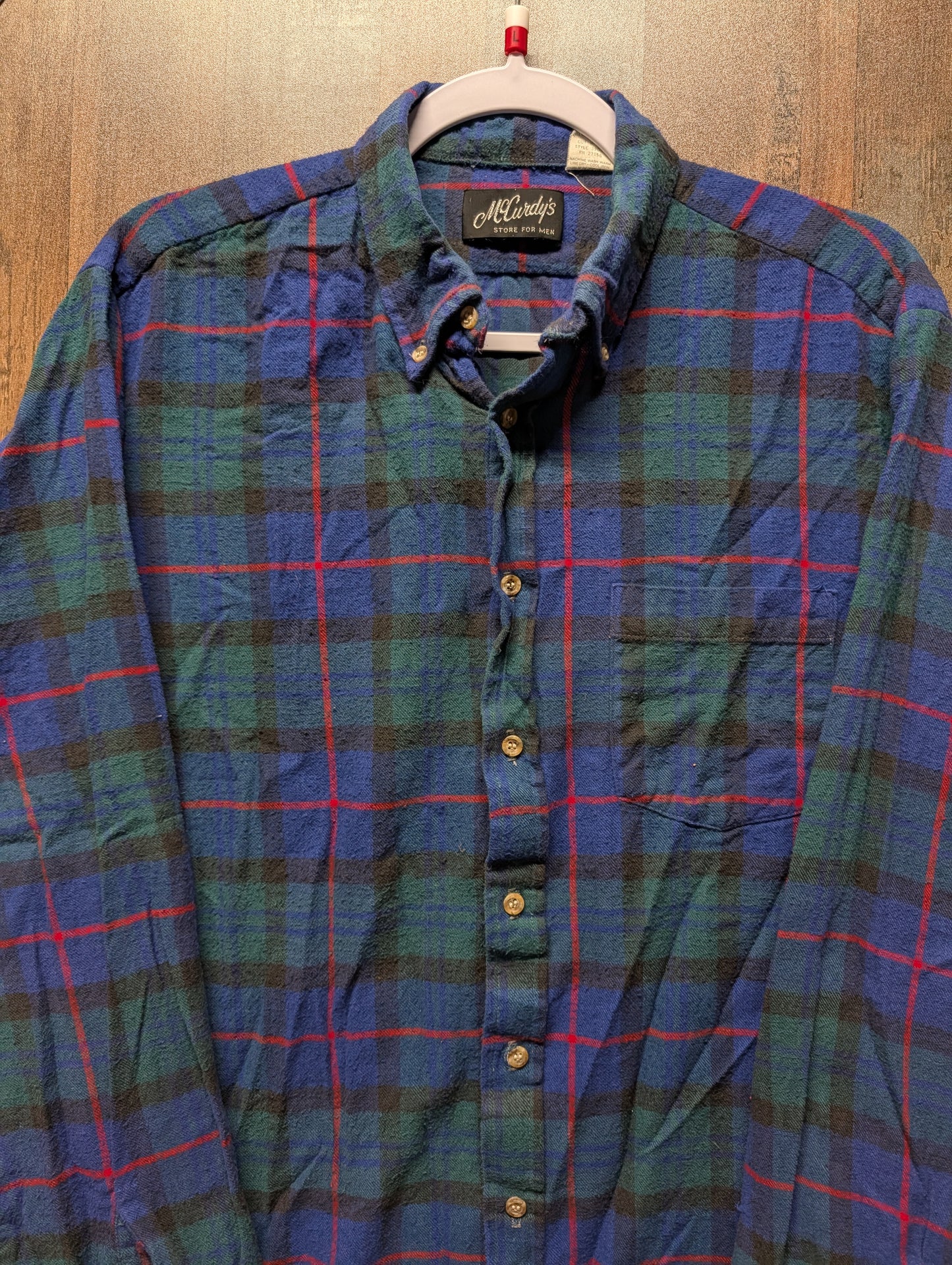 90s McCurdy's Green Blue Flannel Button Up Shirt