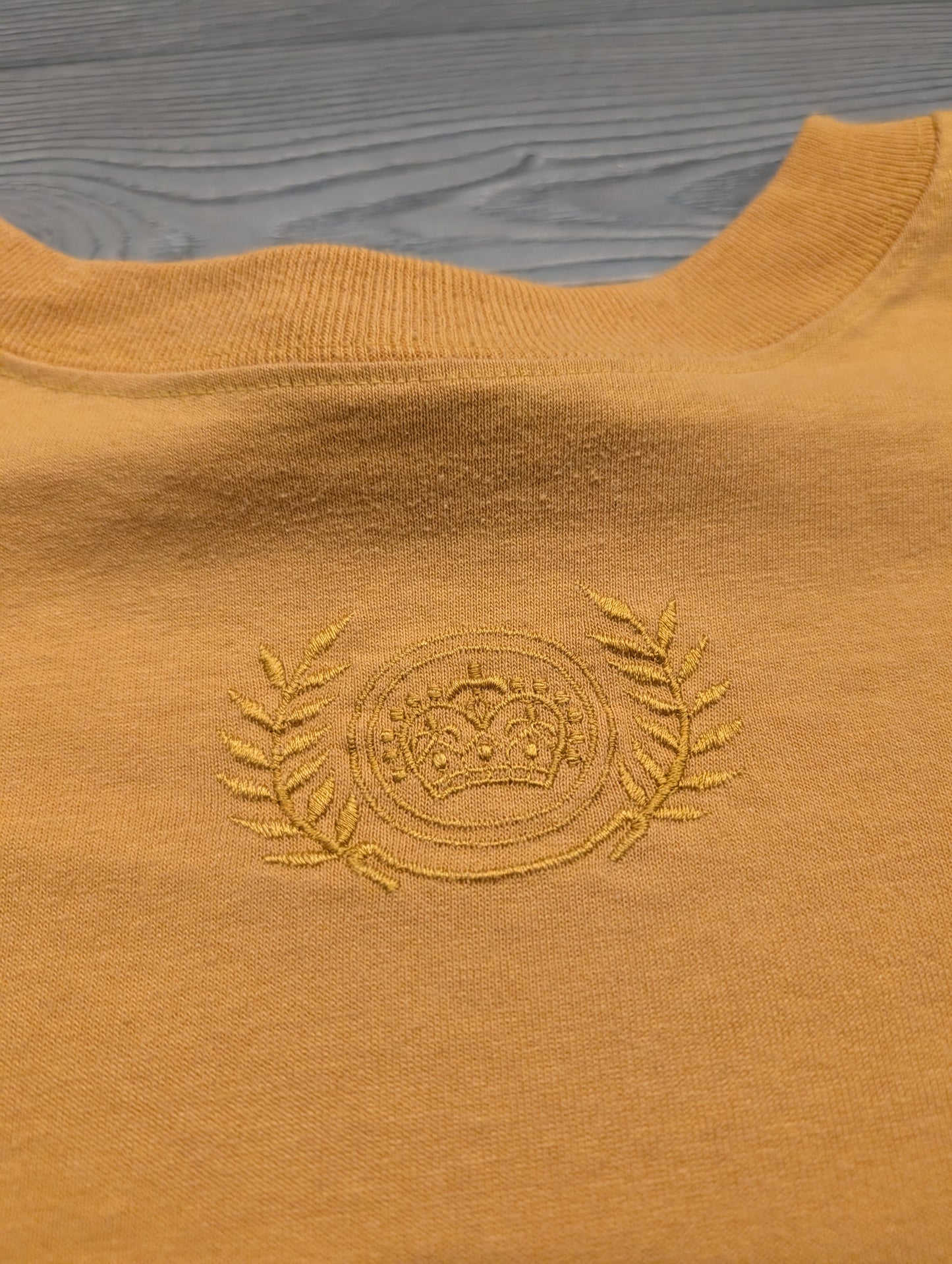 80s/90s Solid Yellow High Neck with Embroidered Royal Crown Logo T shirt