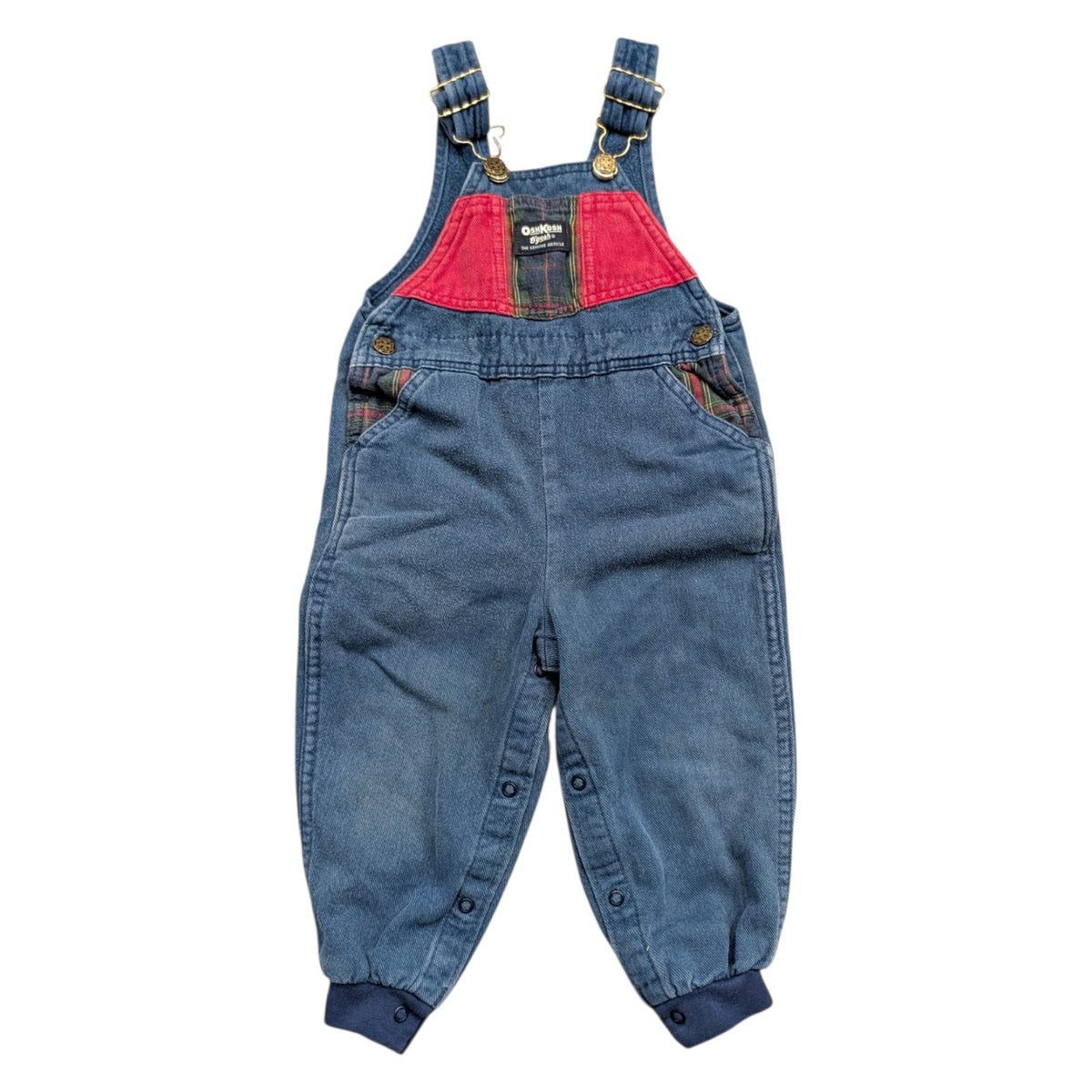 90s Youth OshKosh Plaid Accent Denim Overalls
