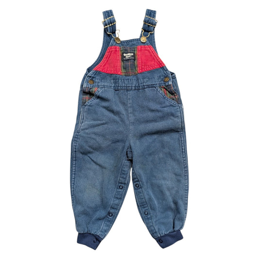 90s Youth OshKosh Plaid Accent Denim Overalls
