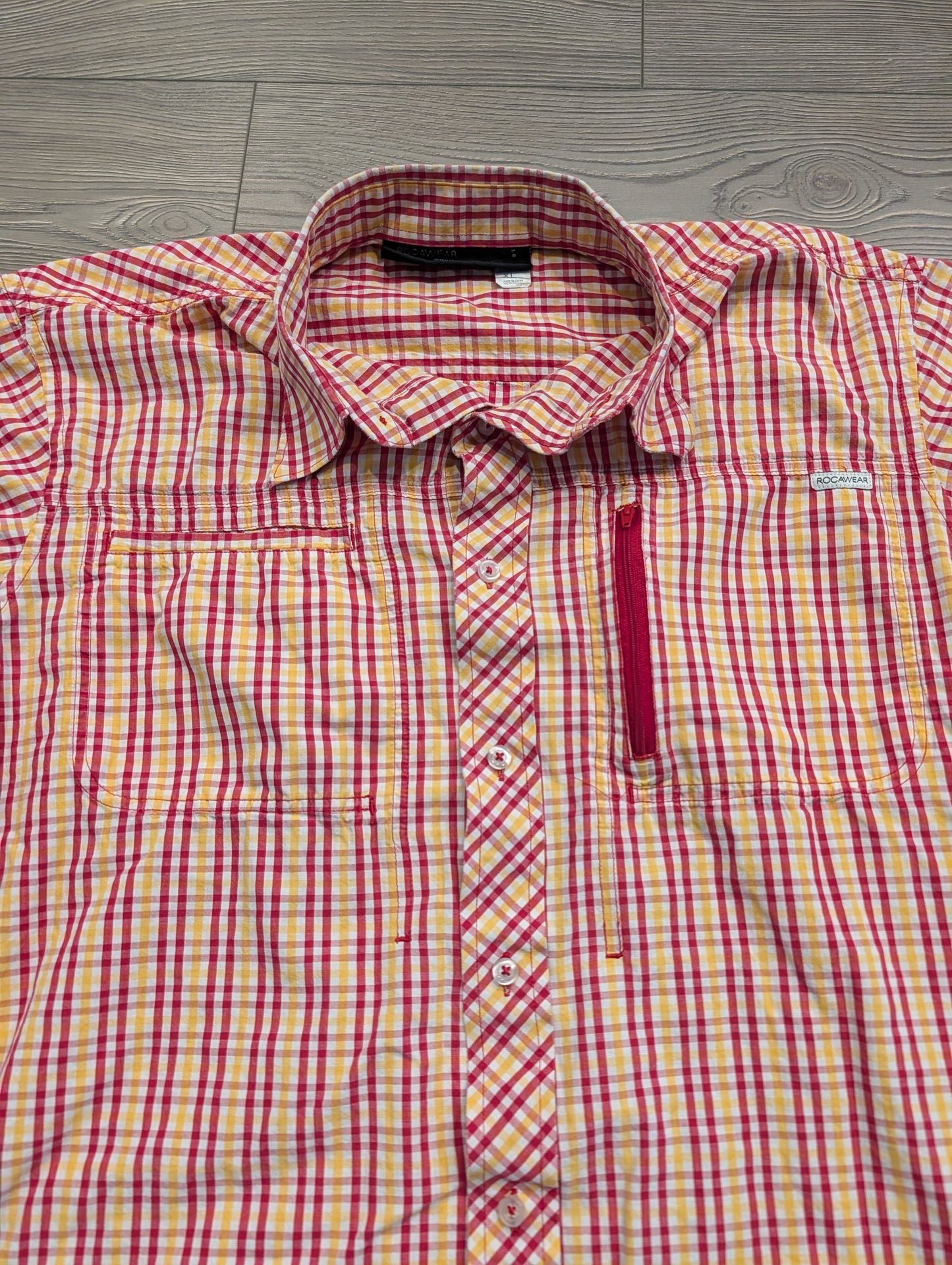 Y2K Rocawear Red and Yellow Plaid Button-up Short Sleeve Shirt