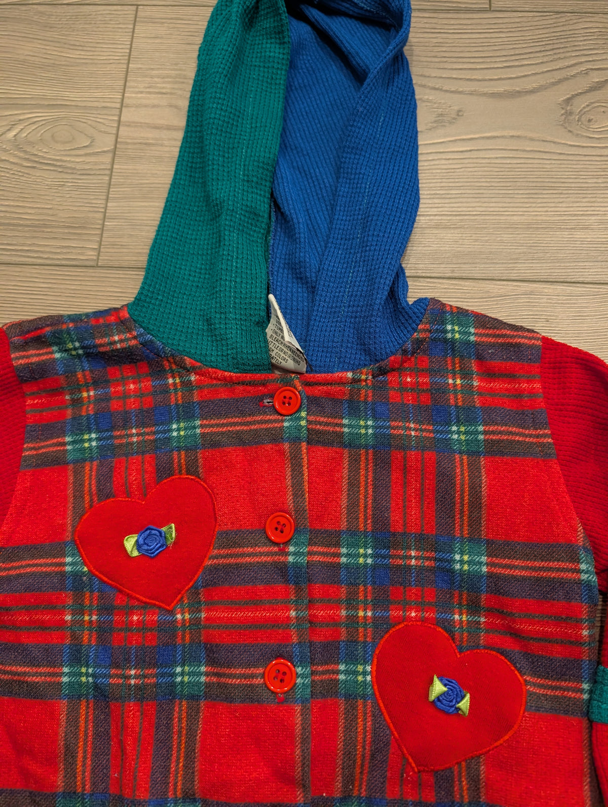 80s/90s Youth Plaid Flannel and Thermal Hooded Button-Up Shirt