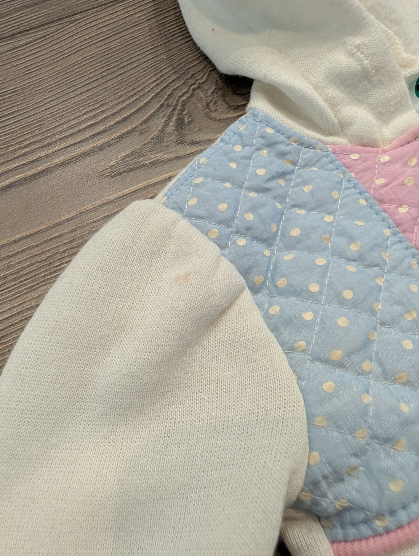 1980's youth pink and blue polka dot zip up hooded sweatshirt