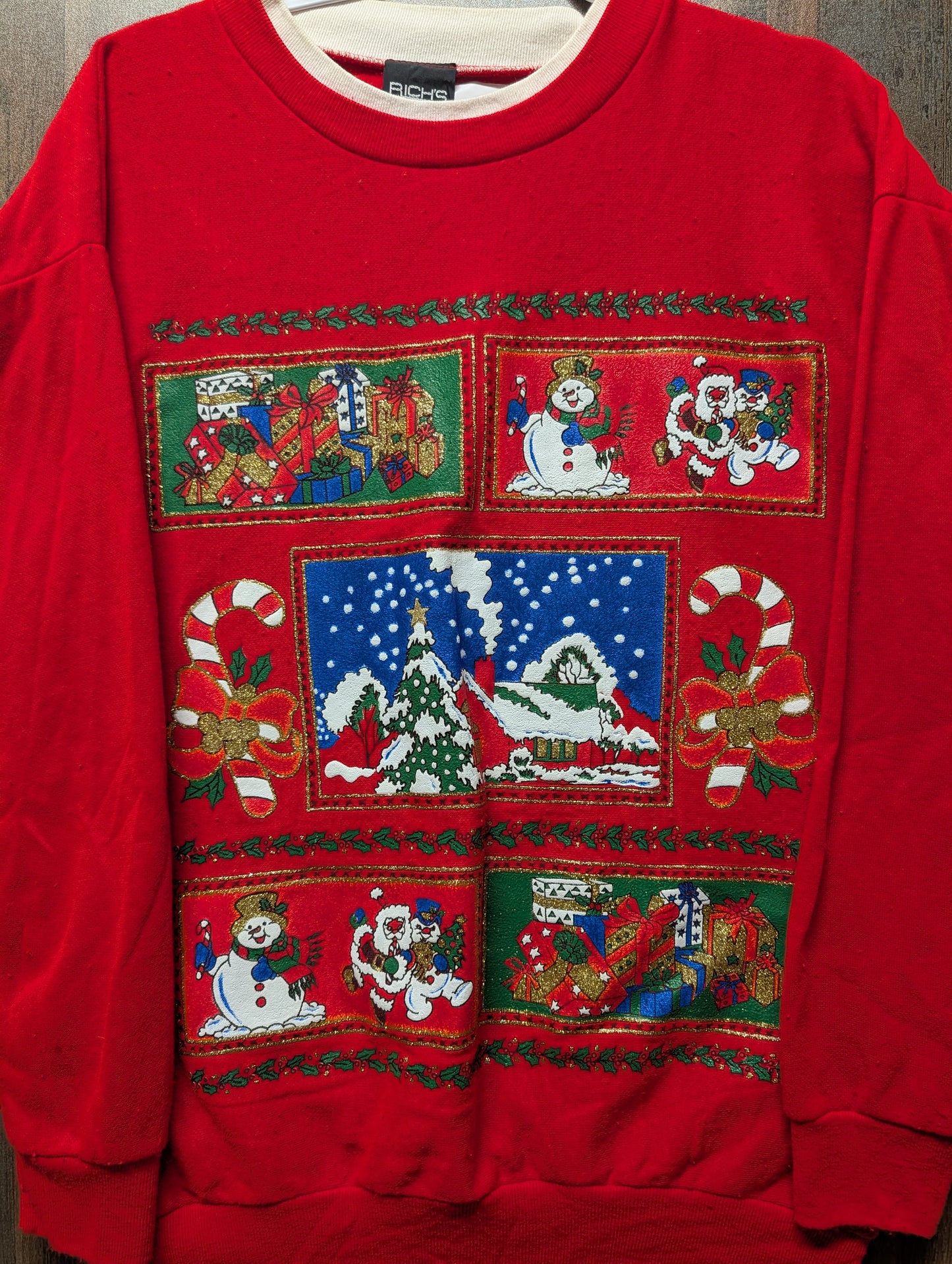 80s Christmas Glitter Scene Crewneck Sweatshirt