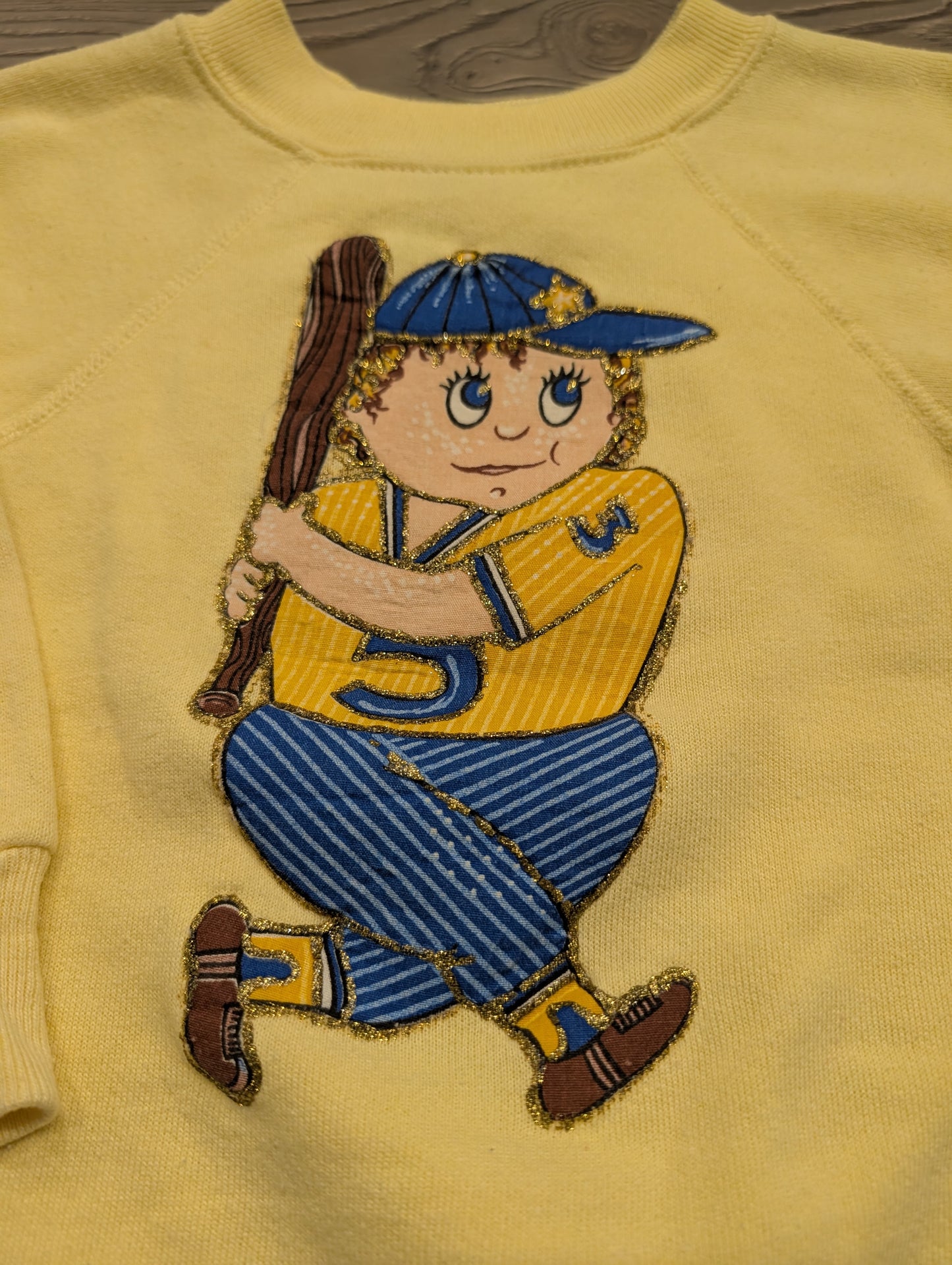 80s Youth Front and Back Glittery Baseball Player Sweatshirt