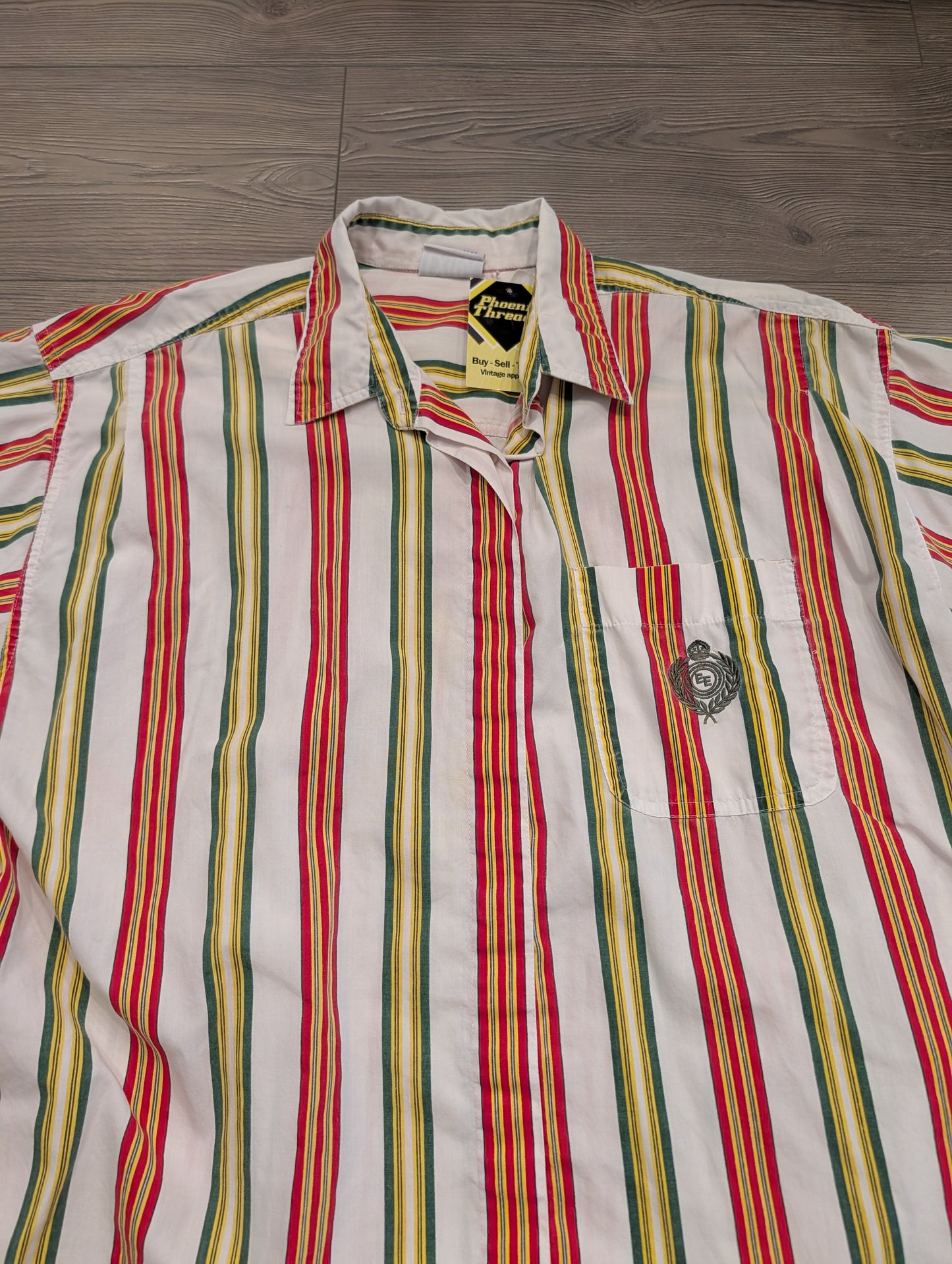 90's Vertical Striped Button Up Short Sleeve Shirt