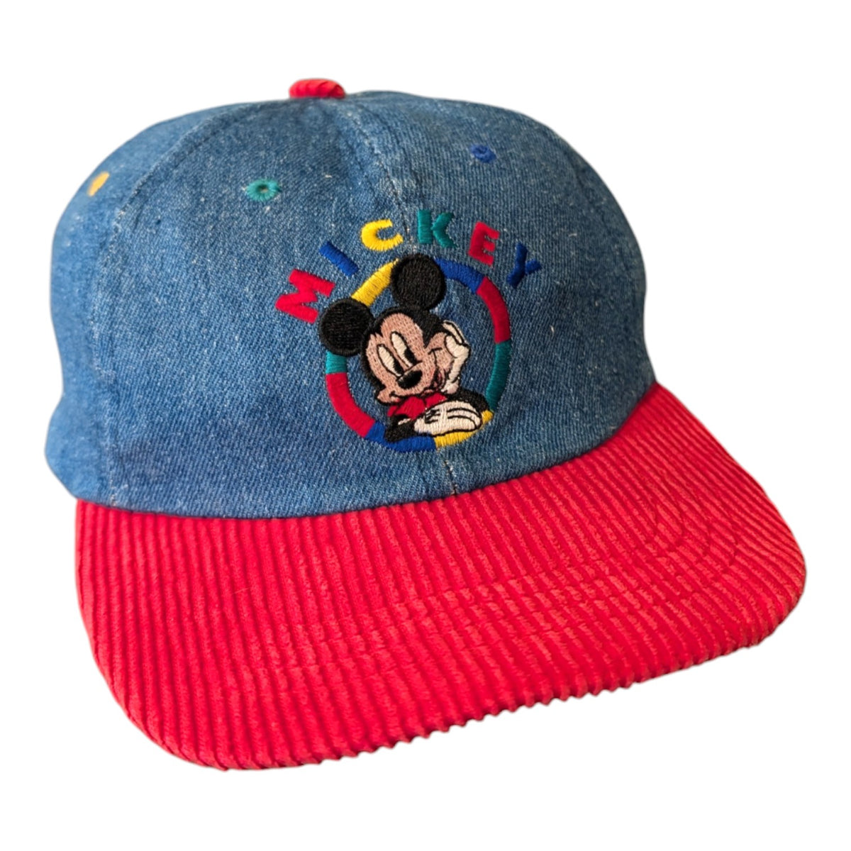 90s Youth Mickey Mouse Denim and Corduroy Snapback Baseball Cap