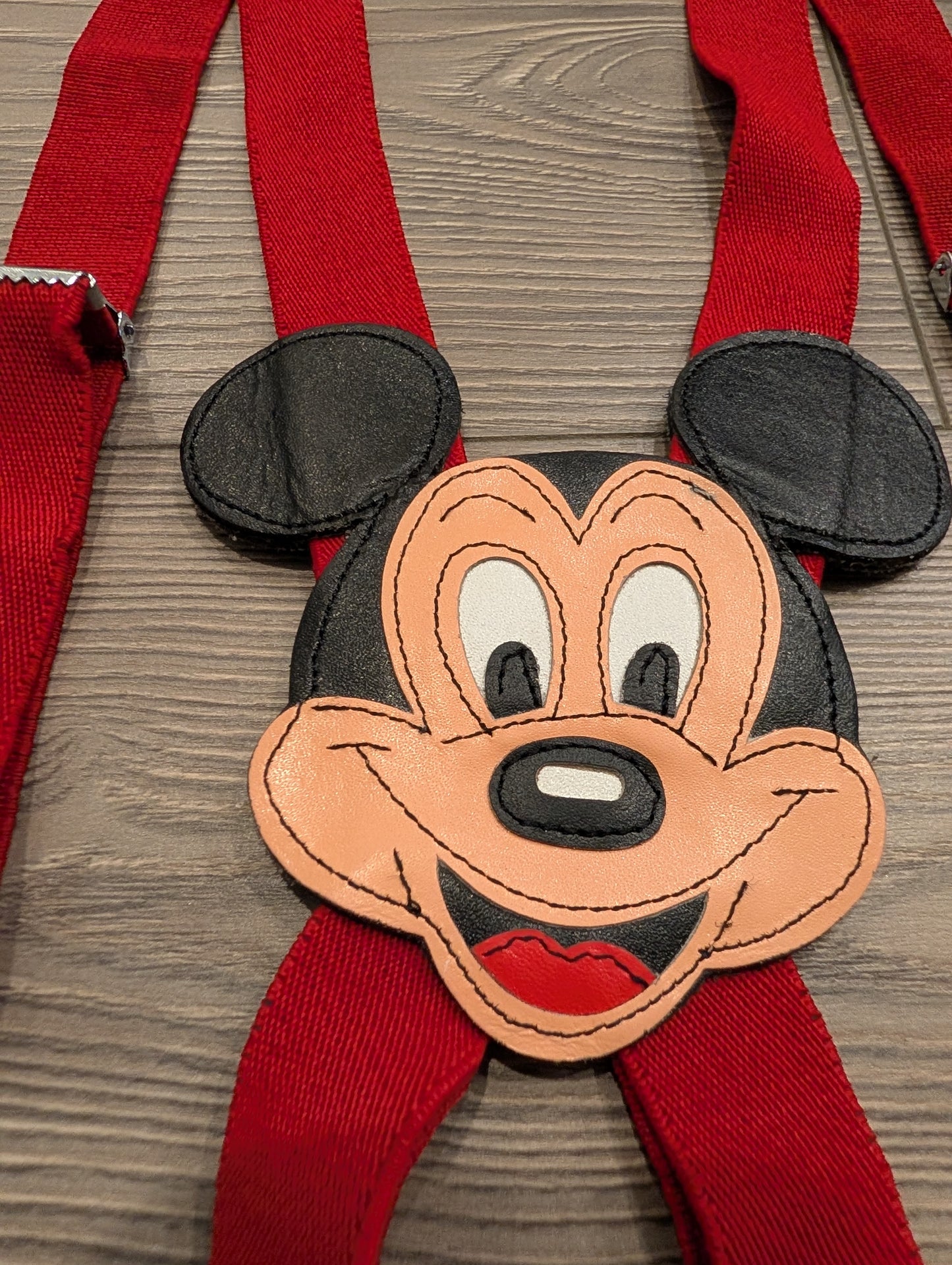 80s Youth Leather Mickey Mouse Face Suspenders