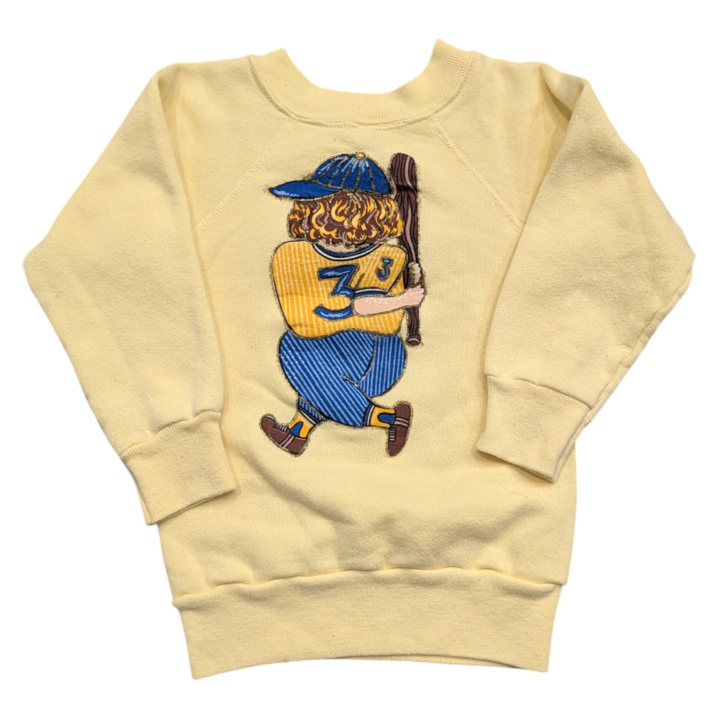 80s Youth Front and Back Glittery Baseball Player Sweatshirt