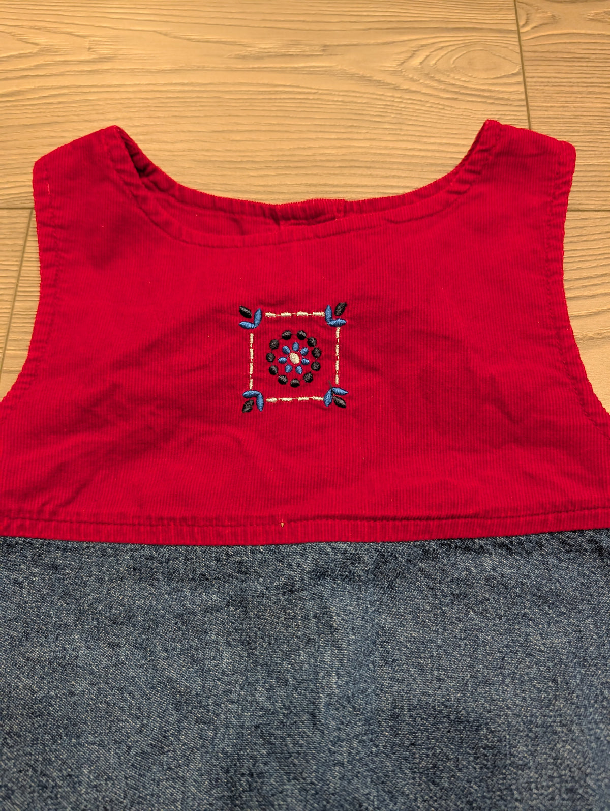 90s Youth Colorblock Denim and Corduroy Jumper Dress