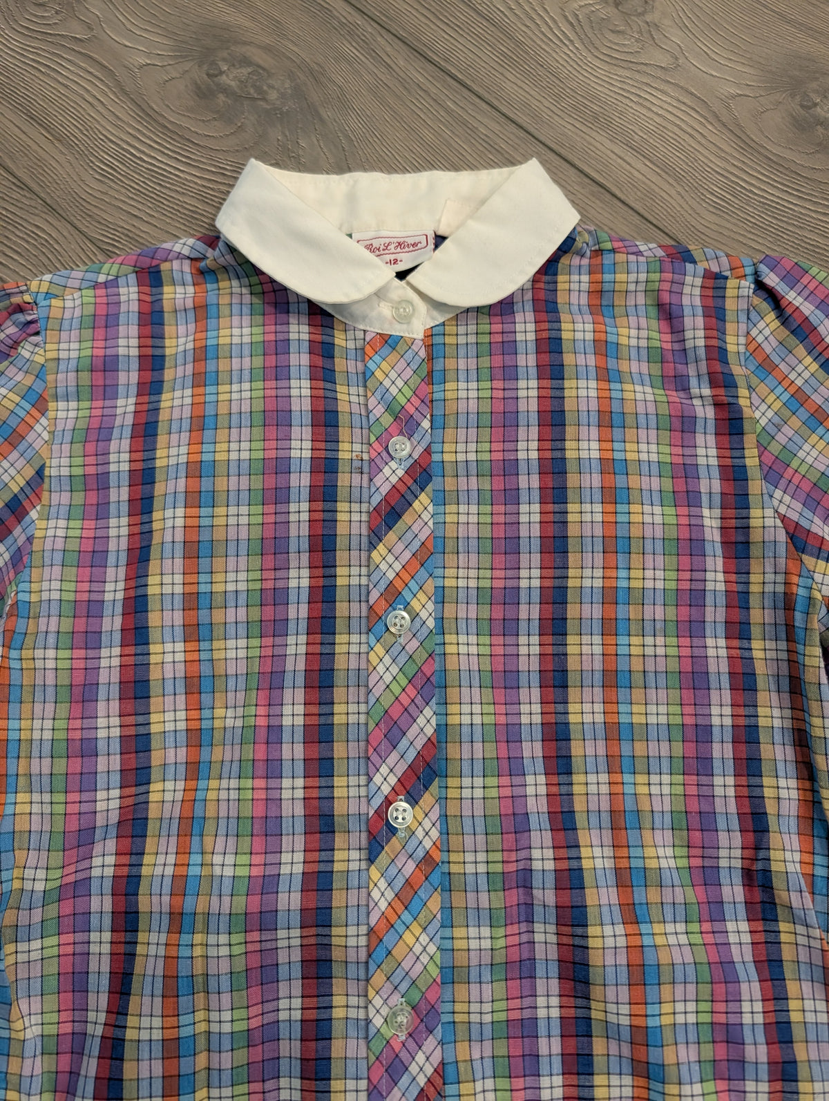80s Youth Multi Colored Rainbow Plaid Pattern Blouse
