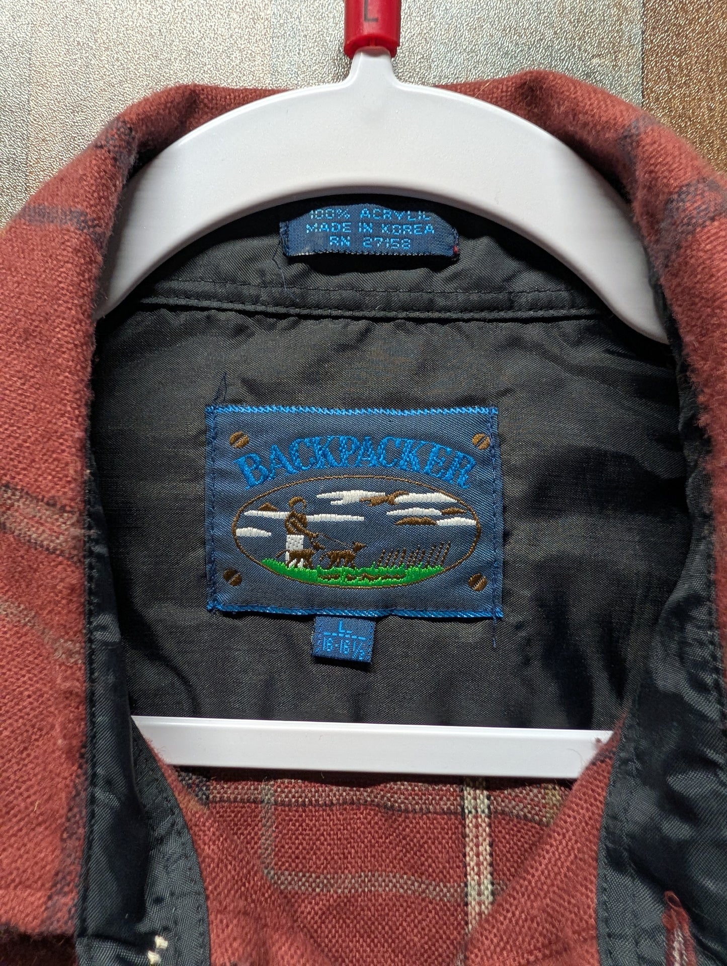 Mid 2000s Maroon Backpacker Plaid Button Up Flannel Shirt