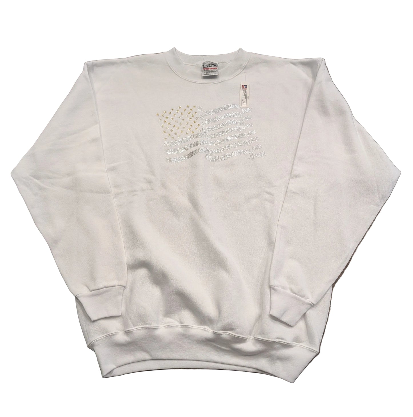 90's/Y2K NBW Silver and Gold American Flag Crewneck Sweatshirt