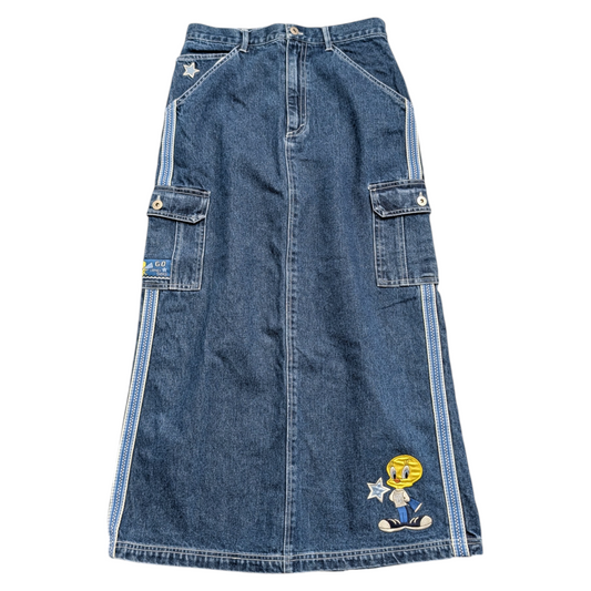 1999 Women's  Long Denim Tweety Bird Cargo Style Skirt