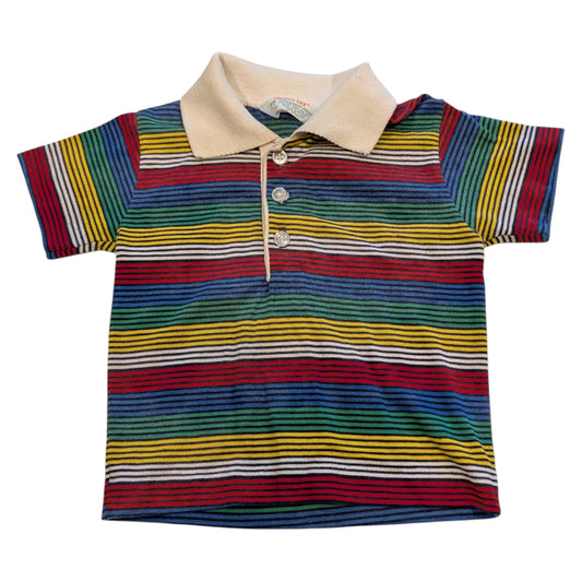 70s/ 80s Youth Multi Colored Striped Polo Shirt