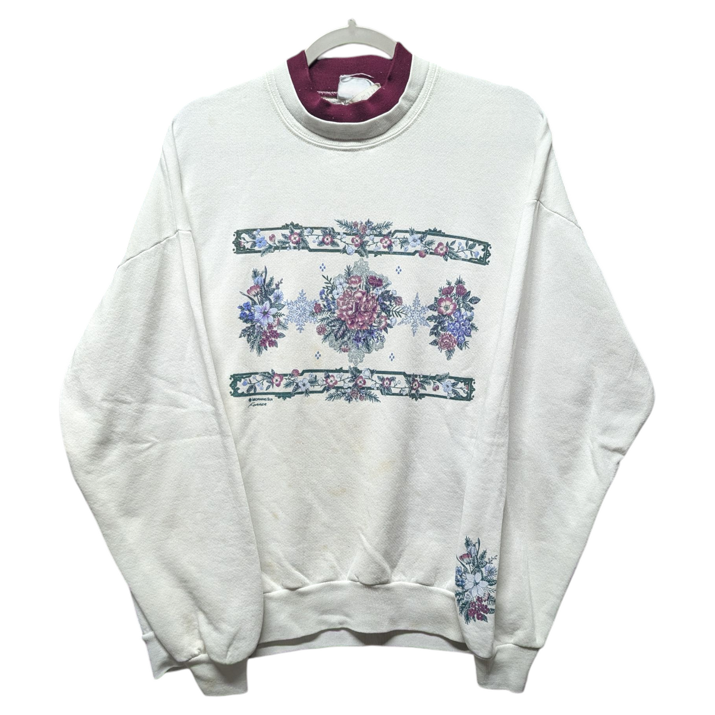 90s Flower and Snowflake Granny Crewneck Sweatshirt