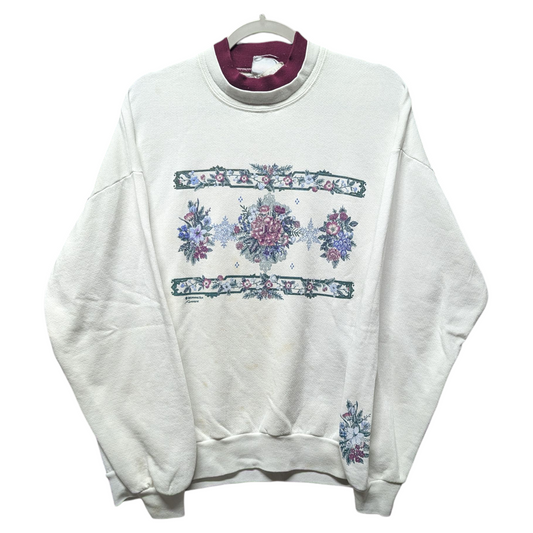 90s Flower and Snowflake Granny Crewneck Sweatshirt
