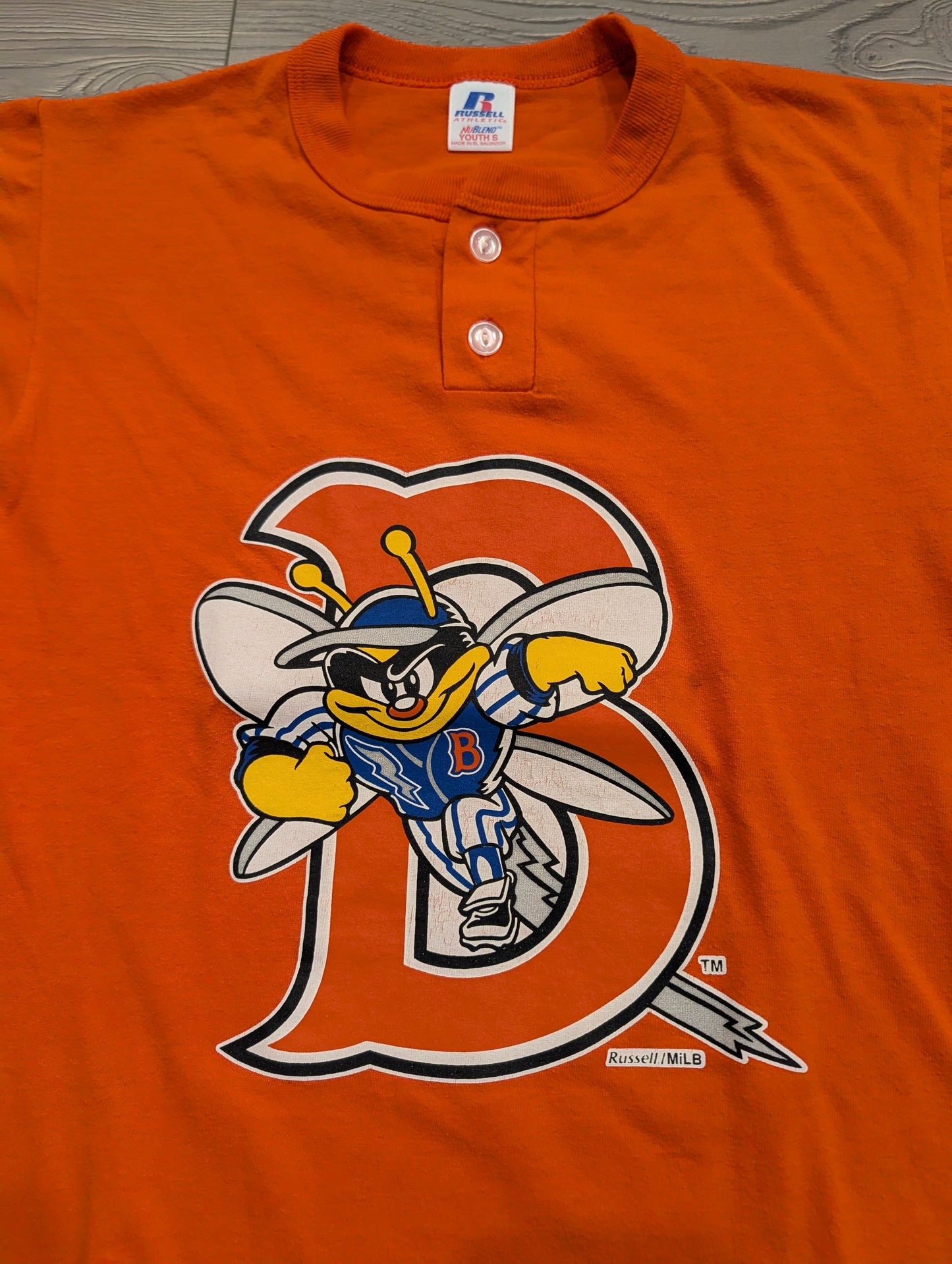 90s Youth Russell MILB Binghamton Mets 2 Button Baseball Jersey