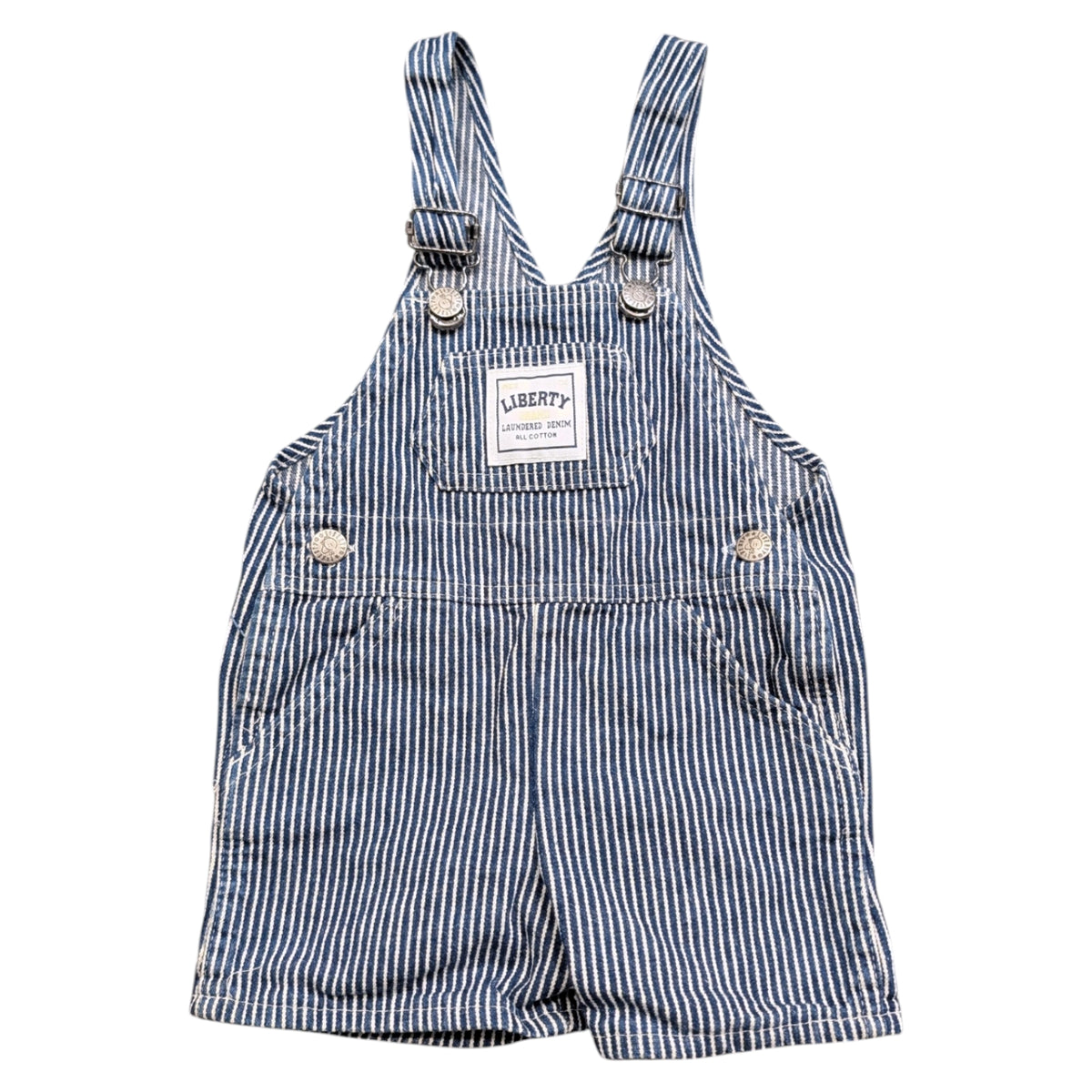 80s/90s Kid’s Liberty Denim Blue And White Striped Bib Overall Shorts