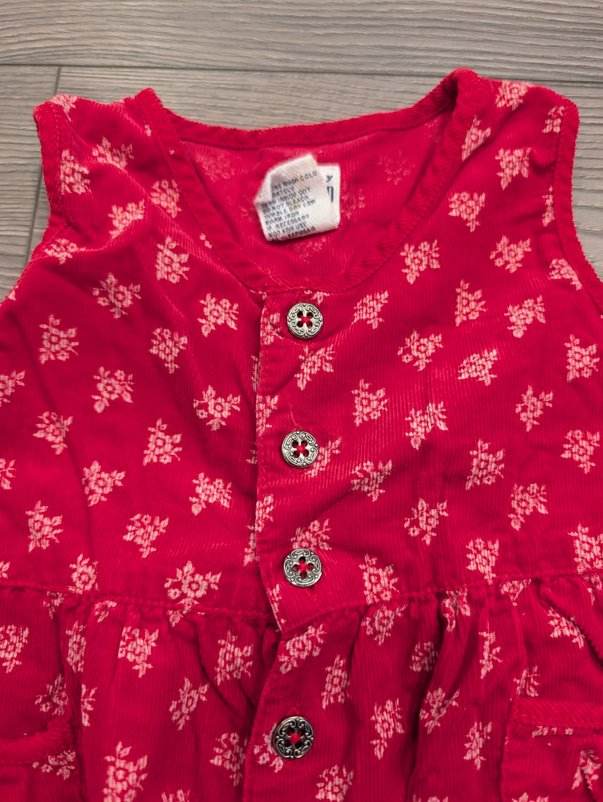 90s Youth Baby Gap Red with AOP White Flowered Corduroy Jumper